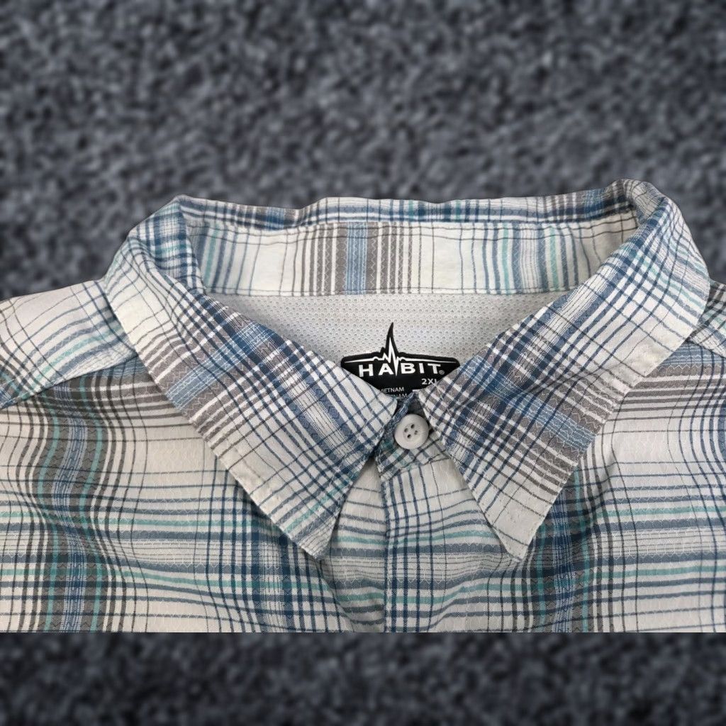 Habitat Habit Mens Long Sleeve Button-Up Fishing Shirt 2XL Blue Plaid Nylon/Poly UV Moisture Wicking Pockets Outdoor 7755 Size US XXL / EU 58 / 5 - 1 Thumbnail