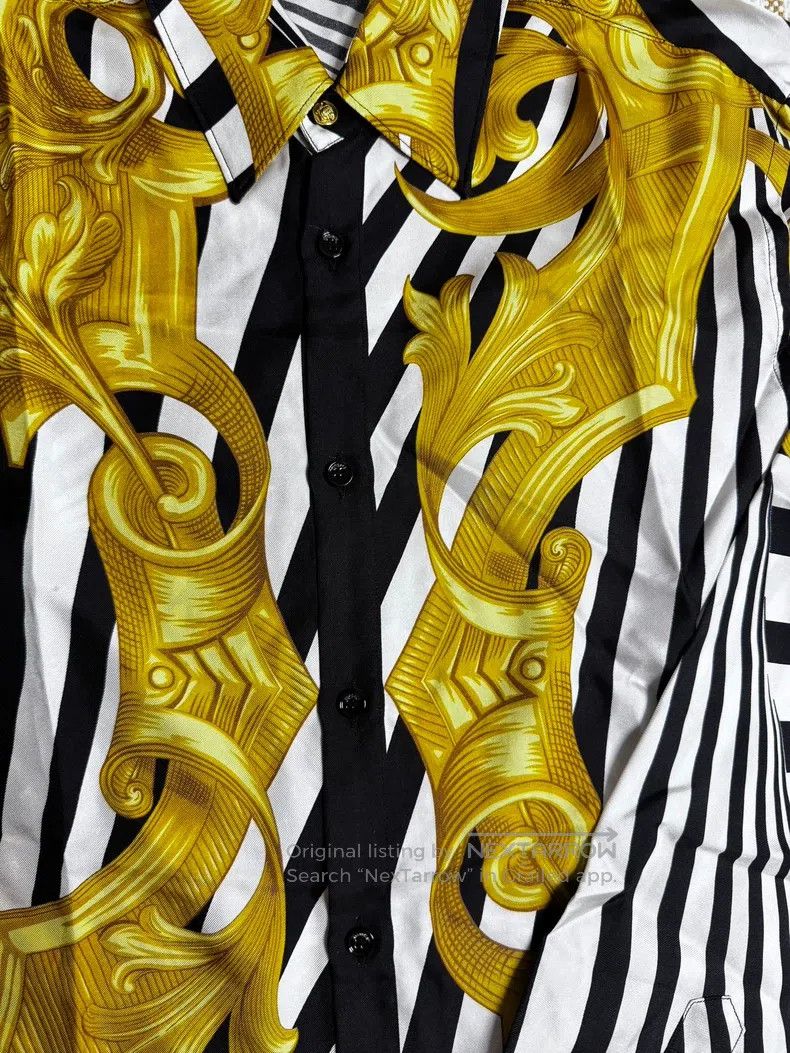 Versace Versace Black and white striped gold leaf shirt Size US XL / EU 56 / 4 - 5 Thumbnail