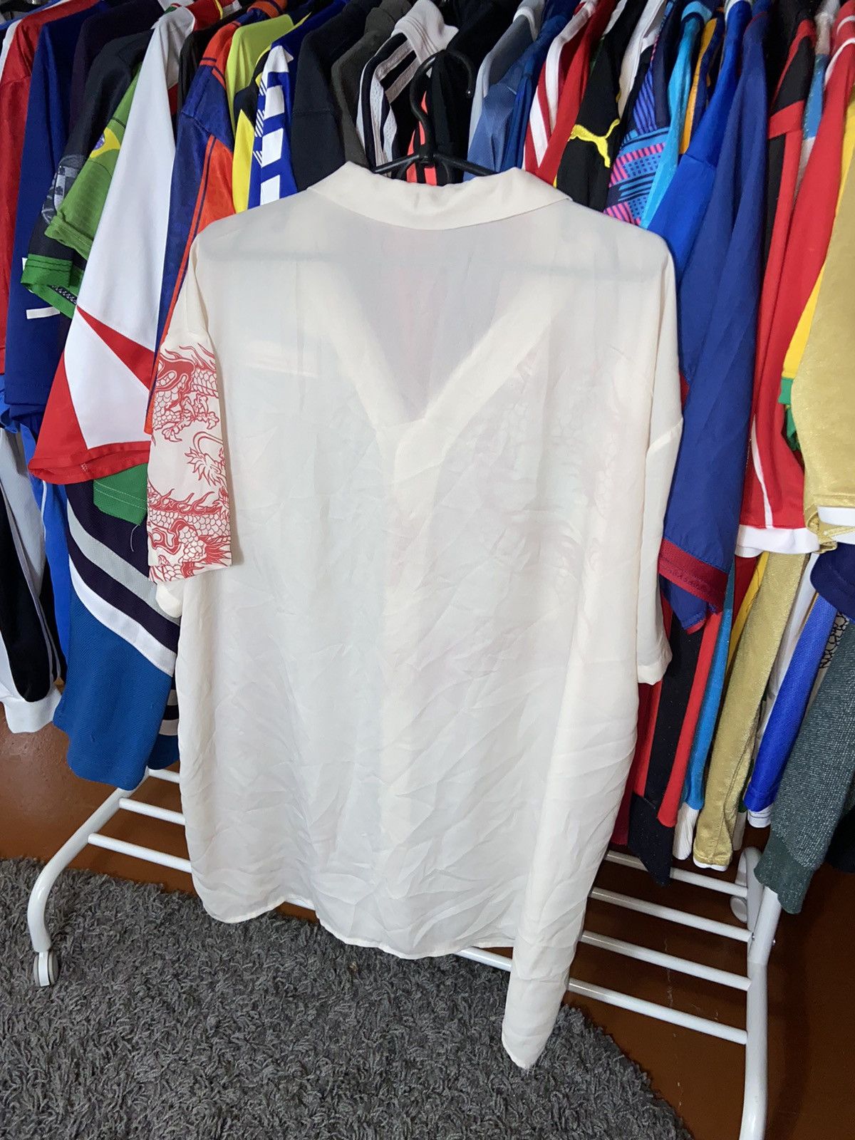 Japanese Brand × Vintage RARE 90s JAPAN STYLE DRAGON FIRE SILK SHIRT Size US XL / EU 56 / 4 - 4 Thumbnail
