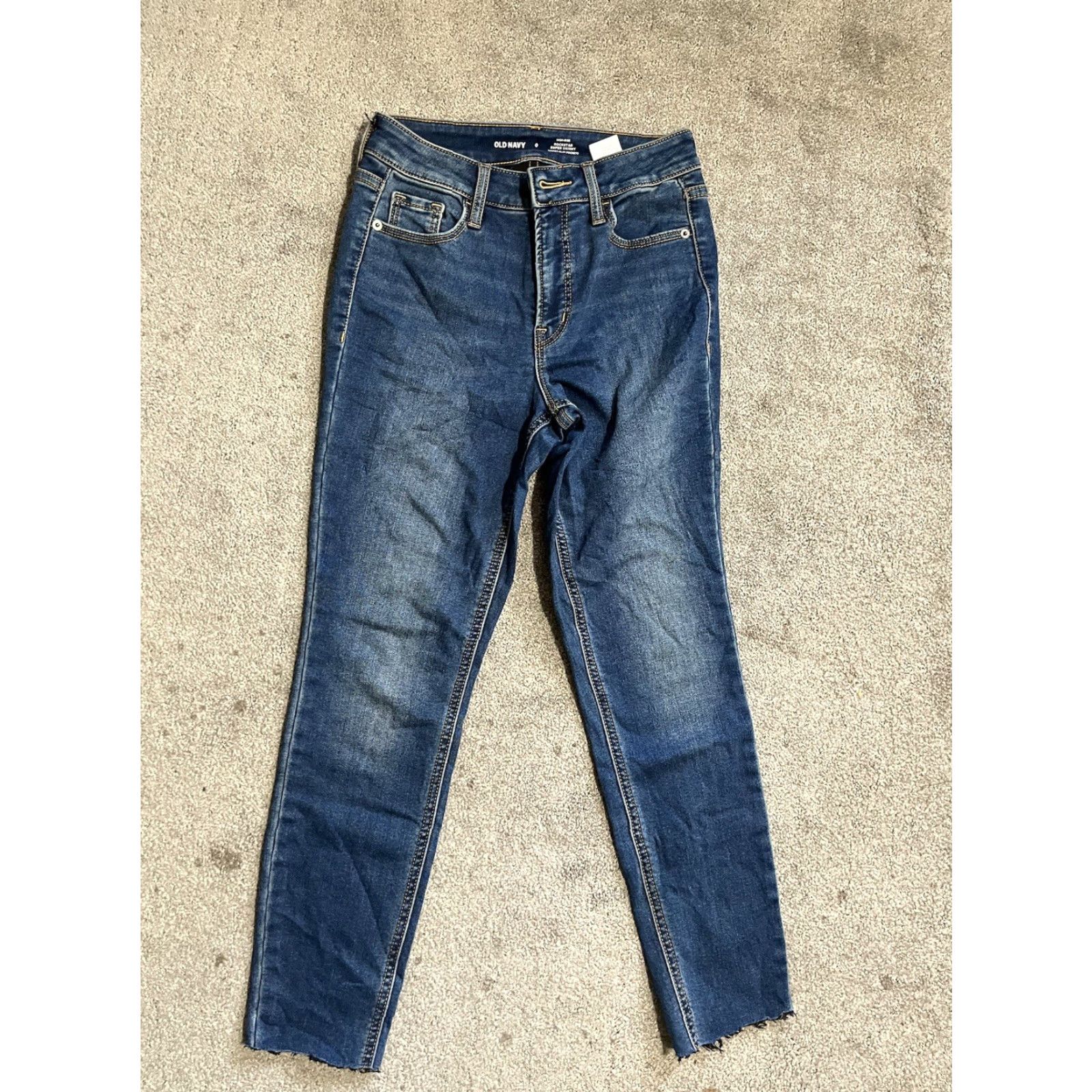 Old Navy Old Navy Womens Rockstar Super Skinny Jeans Womens Size 0 Regular Solid Raw Hem Blue Slim Denim Jeans Womens Mens Girls Size 25" / US 0 / IT 36 - 2 Thumbnail