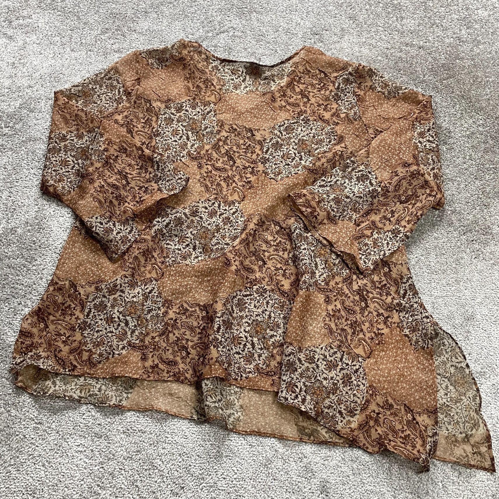 Avenue Avenue Blouse Womens Plus 22/24 Multicolor Paisley Round Neck Long Sleeve Tunic Blouse Bohemian, Classic, Designer Womens Size 3XL / US 20-22 - 2 Thumbnail