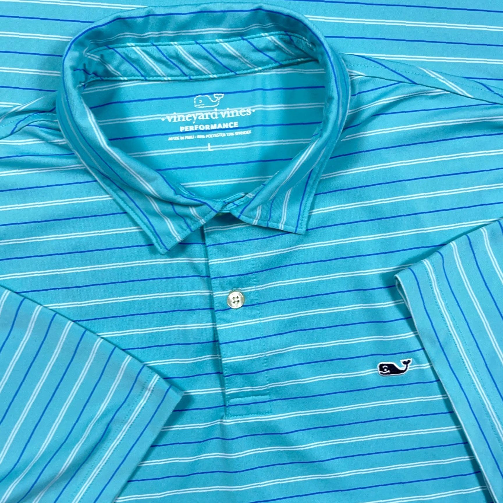 Vineyard Vines Vineyard Vines Polo Shirt Men L Teal Blue Striped Performance Wicking Golf Shirt Size US L / EU 52-54 / 3 - 2 Thumbnail