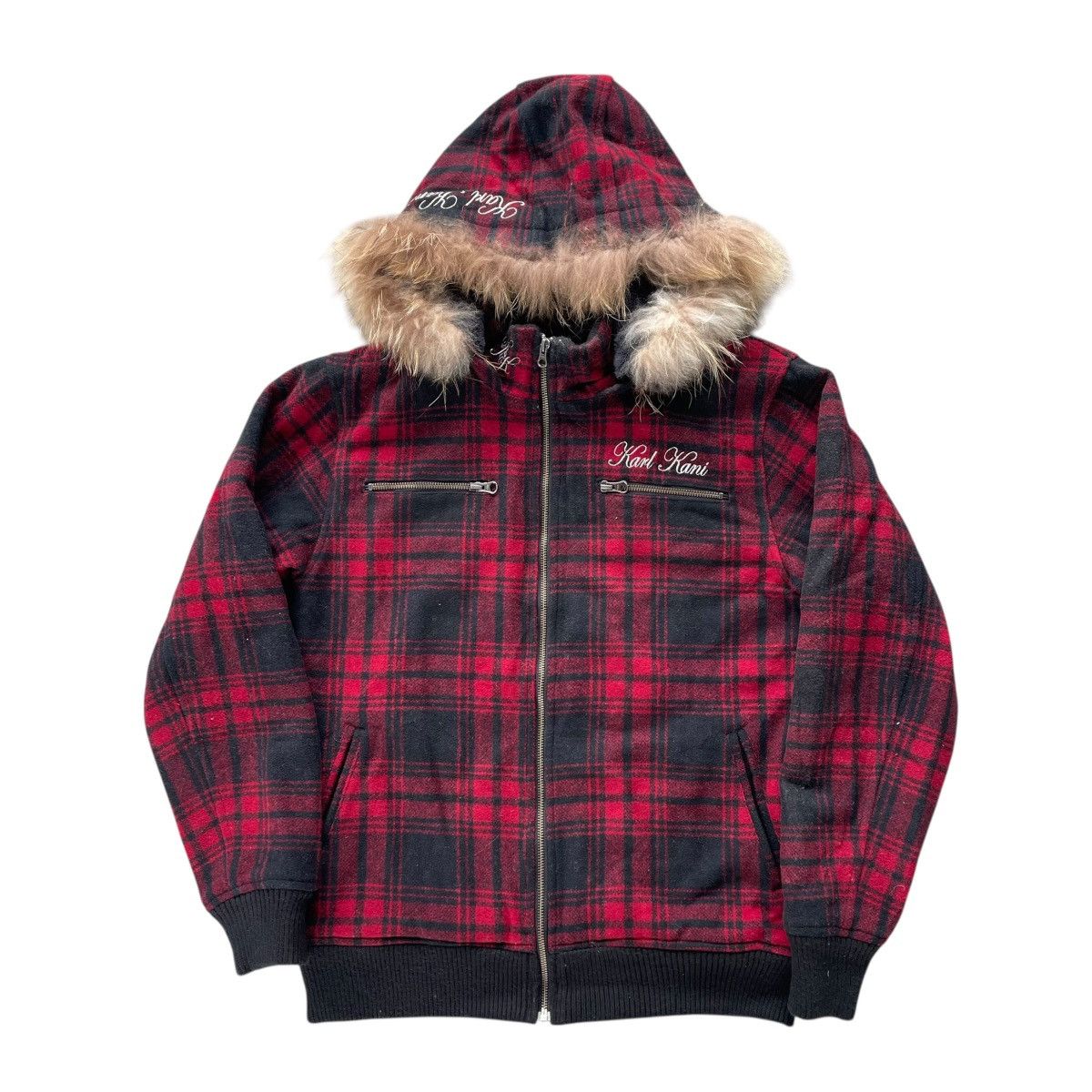 Wool Bomber Jacket With Flannel KARL KANI TARTAN FUR DETACHABLE