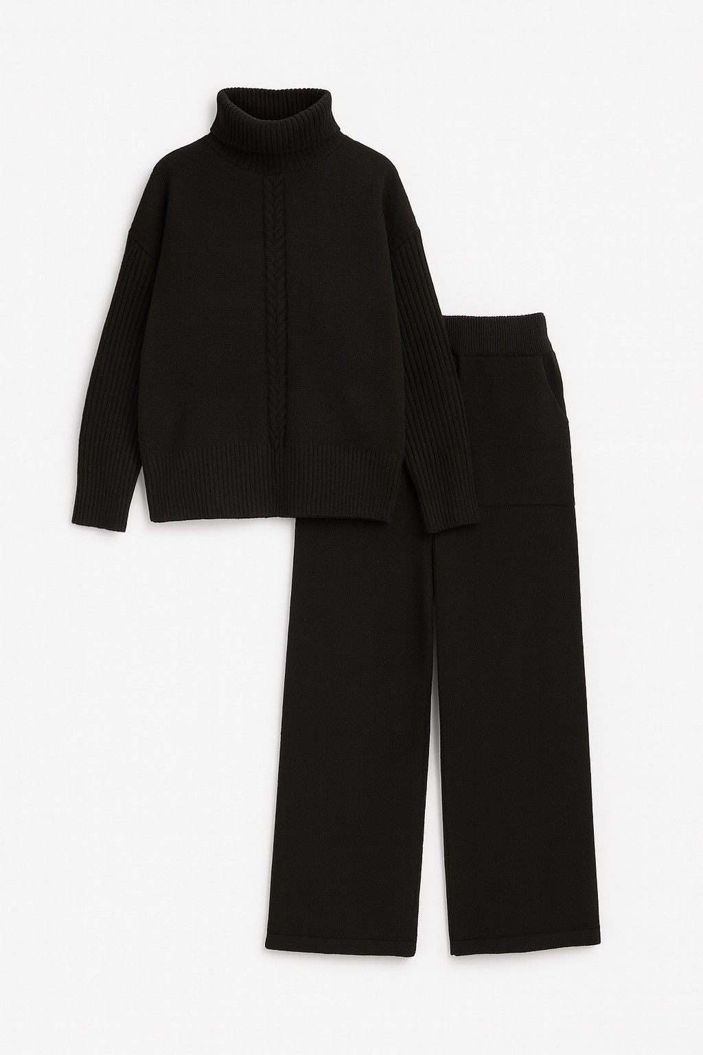 Other Aura Cozy Knit Set Black Turtleneck Sweater & Wide-Leg Pants Size ONE SIZE - 2 Thumbnail