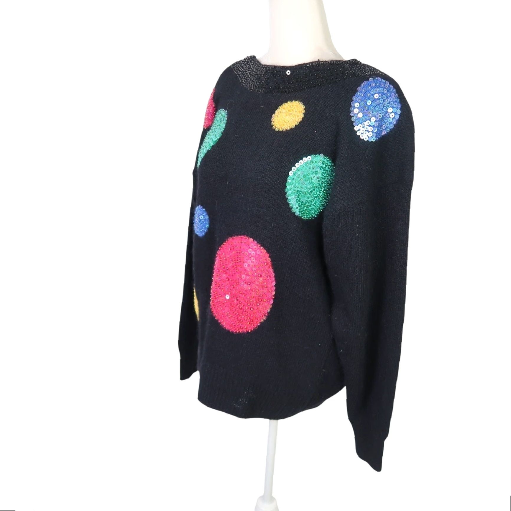 Vintage VINTAGE IB Diffusion Sweater Circle Geometric Sequin Beaded Angora Knit L Women Pullover 90s 80s Size L / US 10 / IT 46 - 3 Thumbnail