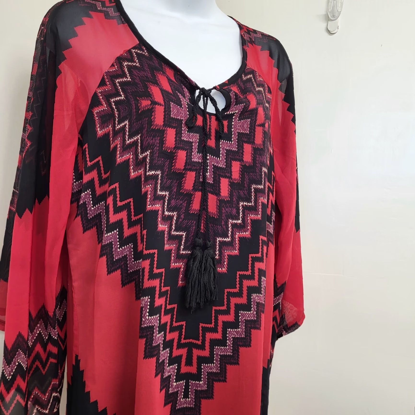 Wrangler Wrangler Dress Womens Medium Red/Black Aztec Americana Kimono Sleeve Geometric Pattern Vintage No Size M / US 6-8 / IT 42-44 - 3 Thumbnail