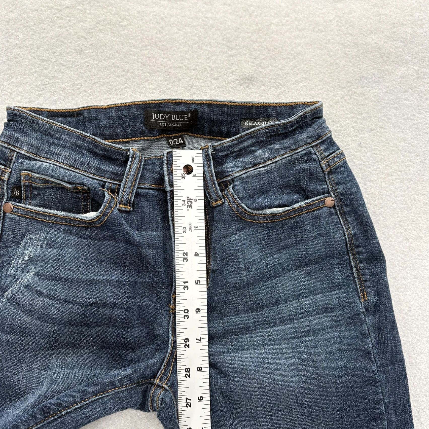 Denime Judy Blue Relaxed Fit Straight Jeans Womens 0/24 Blue Mid Rise Stretch Denim Size 42" / US 20 - 7 Thumbnail