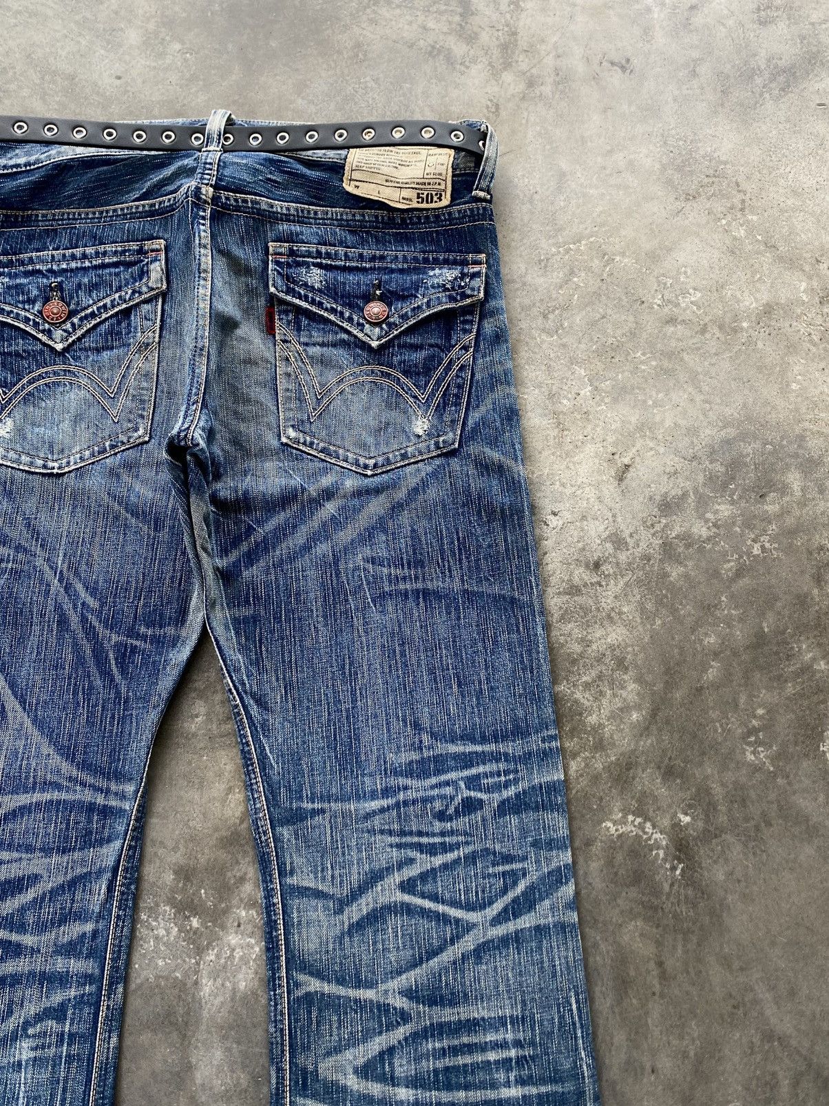 If Six Was Nine Vtg Edwin Jpn Flared Denim Crazy Fade Distressed 🇯🇵 Size US 37 - 12 Thumbnail