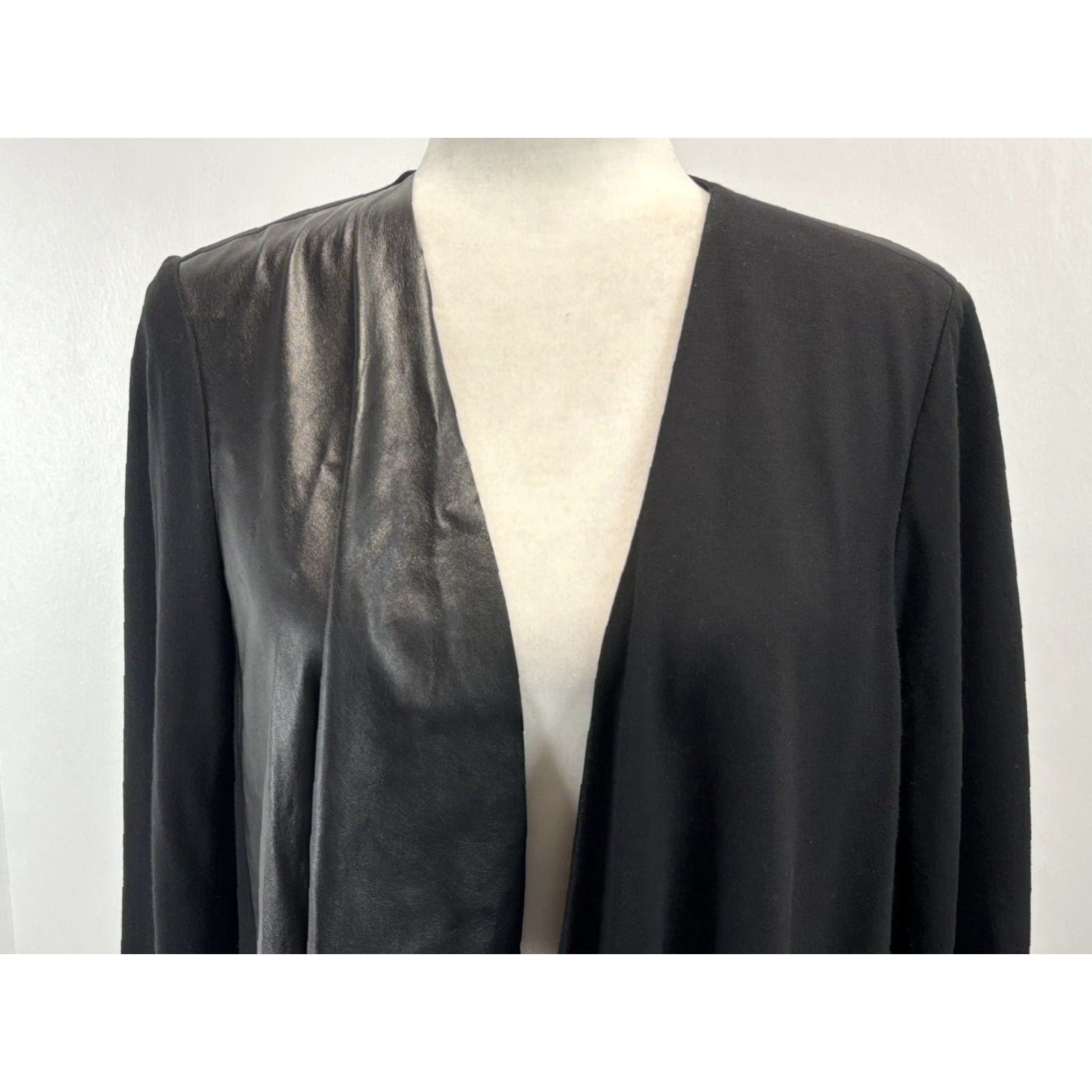 Vintage Lafayette 148 New York Jacket Women Open Front Black Faux Leather L Large Open Waterfall Relaxed Size: L - Womens Size L / US 10 / IT 46 - 5 Thumbnail