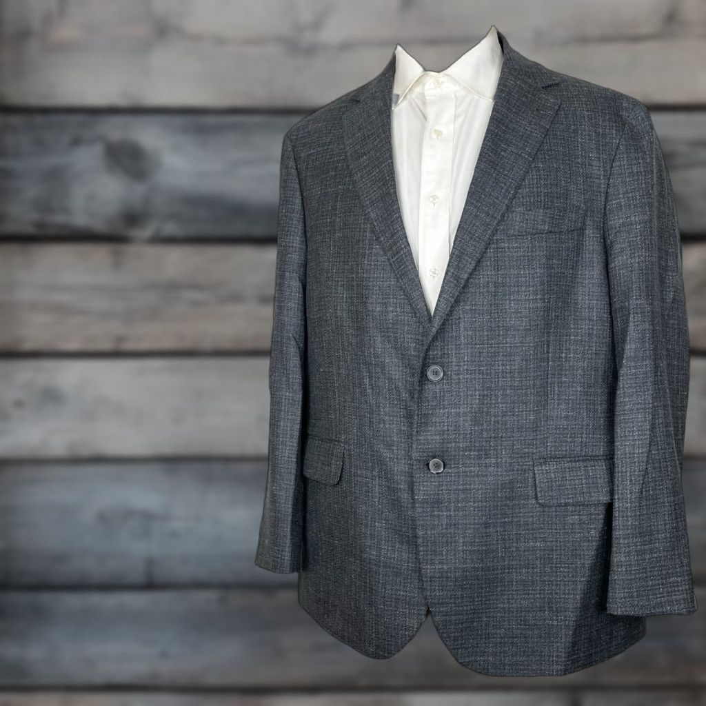 Vintage Joseph Abboud Sport Coat Mens 46R Dark Gray Wool Linen