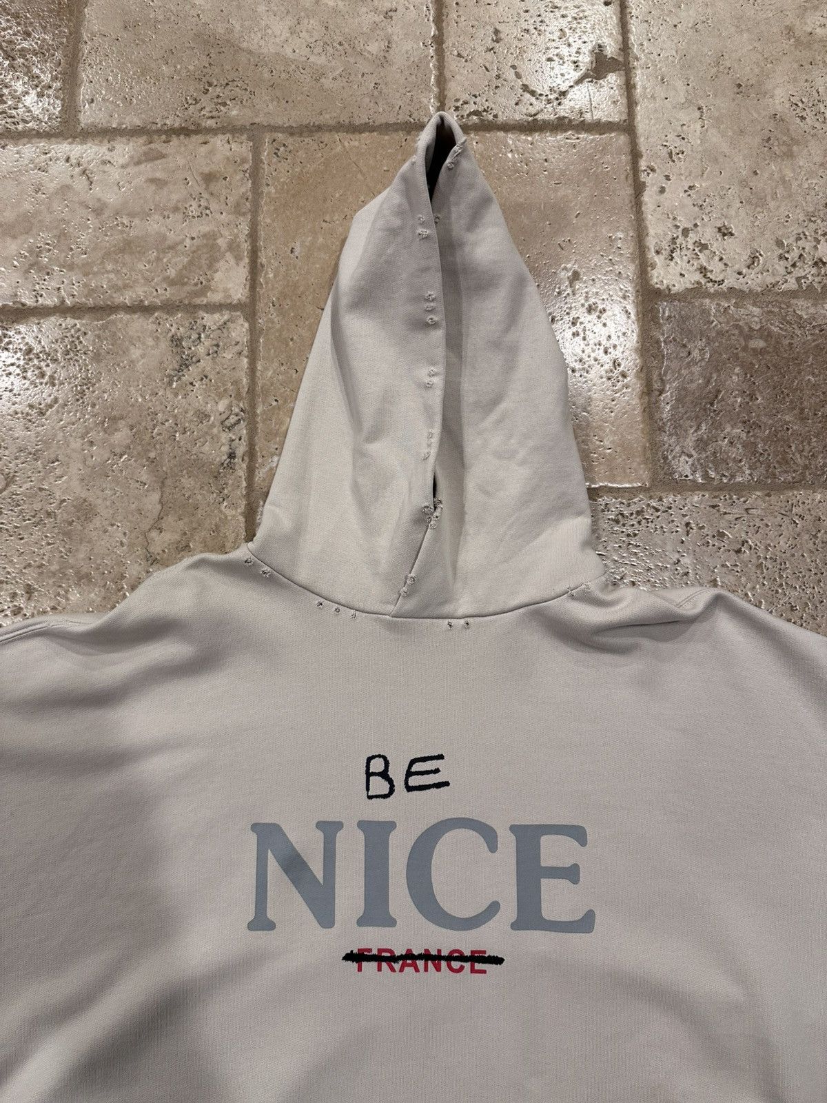 Balenciaga Balenciaga “Be Nice” Light Biege 2023 Distressed Hoodie Size US XL / EU 56 / 4 - 8 Thumbnail