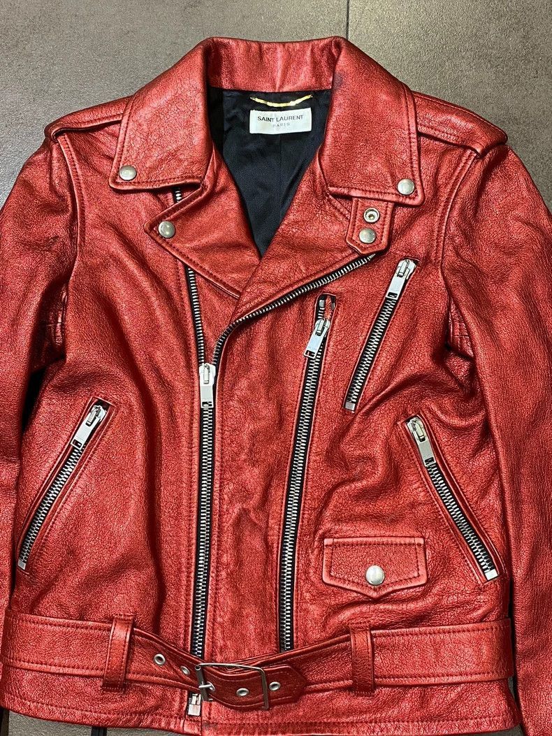 Saint Laurent Paris red leather biker jacket by saint laurent-2507 Size US L / EU 52-54 / 3 - 5 Thumbnail