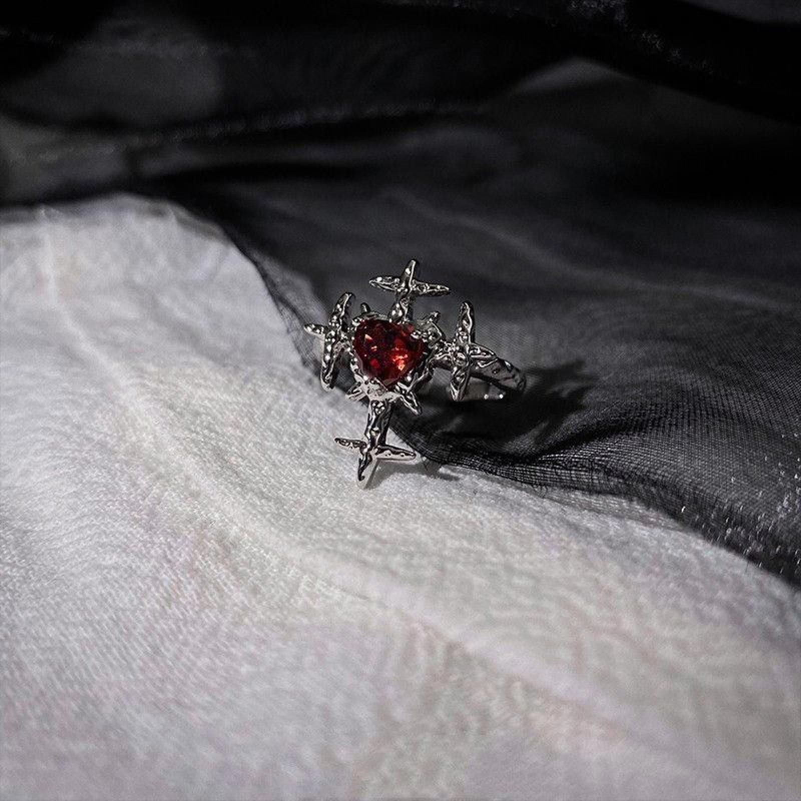 Jewelry Cross Red Crystal Gemstone Ring Size ONE SIZE - 4 Thumbnail
