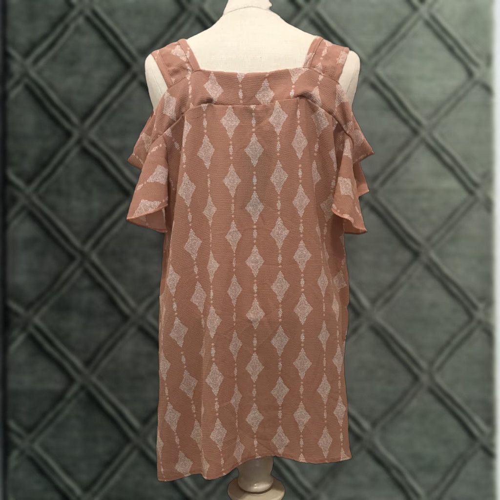 Vintage DUE TIME Maternity Blouse Shirt Womens V-Neck Cold Shoulder Short Sleeve Pink Blush XS? No, L size included. Size L / US 10 / IT 46 - 1 Thumbnail