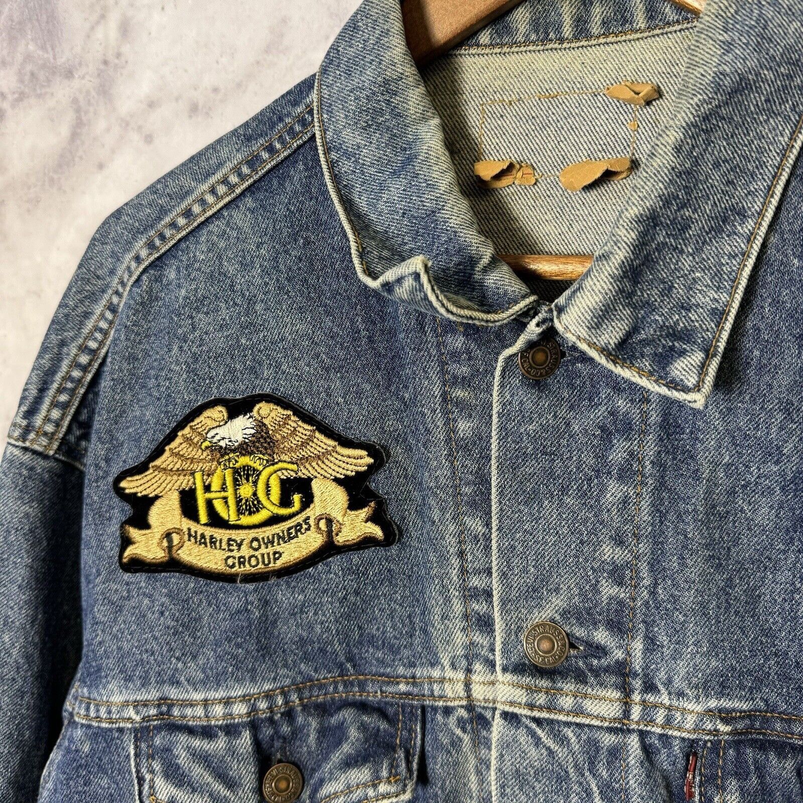 Levi's × Vintage Vintage Levis Trucker Denim Jacket Mens Large L Harley David Size US L / EU 52-54 / 3 - 3 Thumbnail