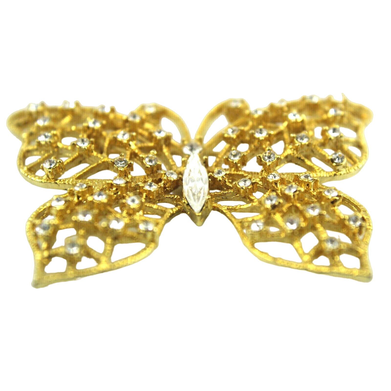 The Unbranded Brand Brooch Goldtone Filigree Butterfly Marquis Rhinestone Body Size ONE SIZE - 3 Thumbnail