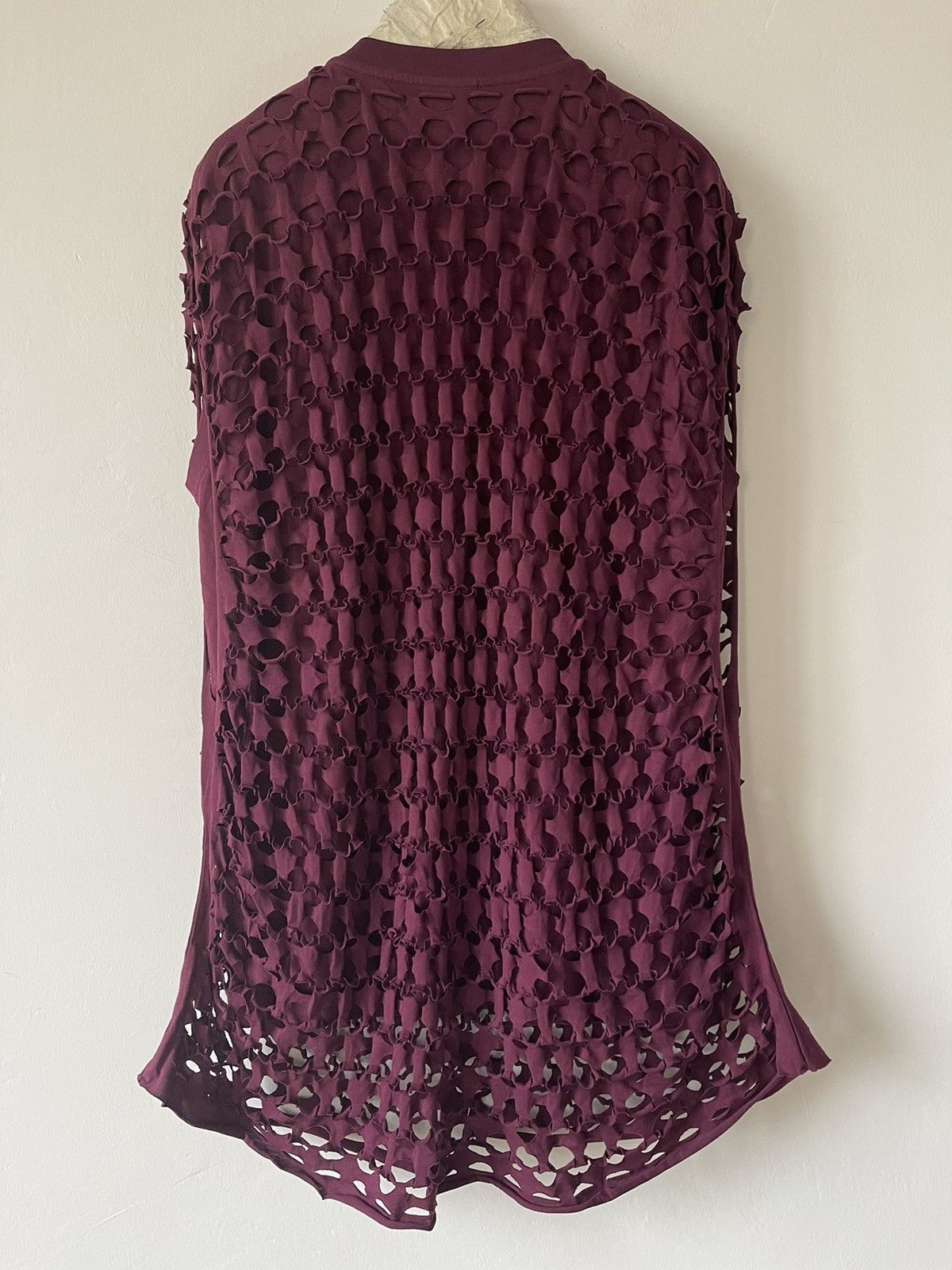 Dries Van Noten Burgundy Perforated Overlay T-Shirt Size US M / EU 48-50 / 2 - 3 Thumbnail