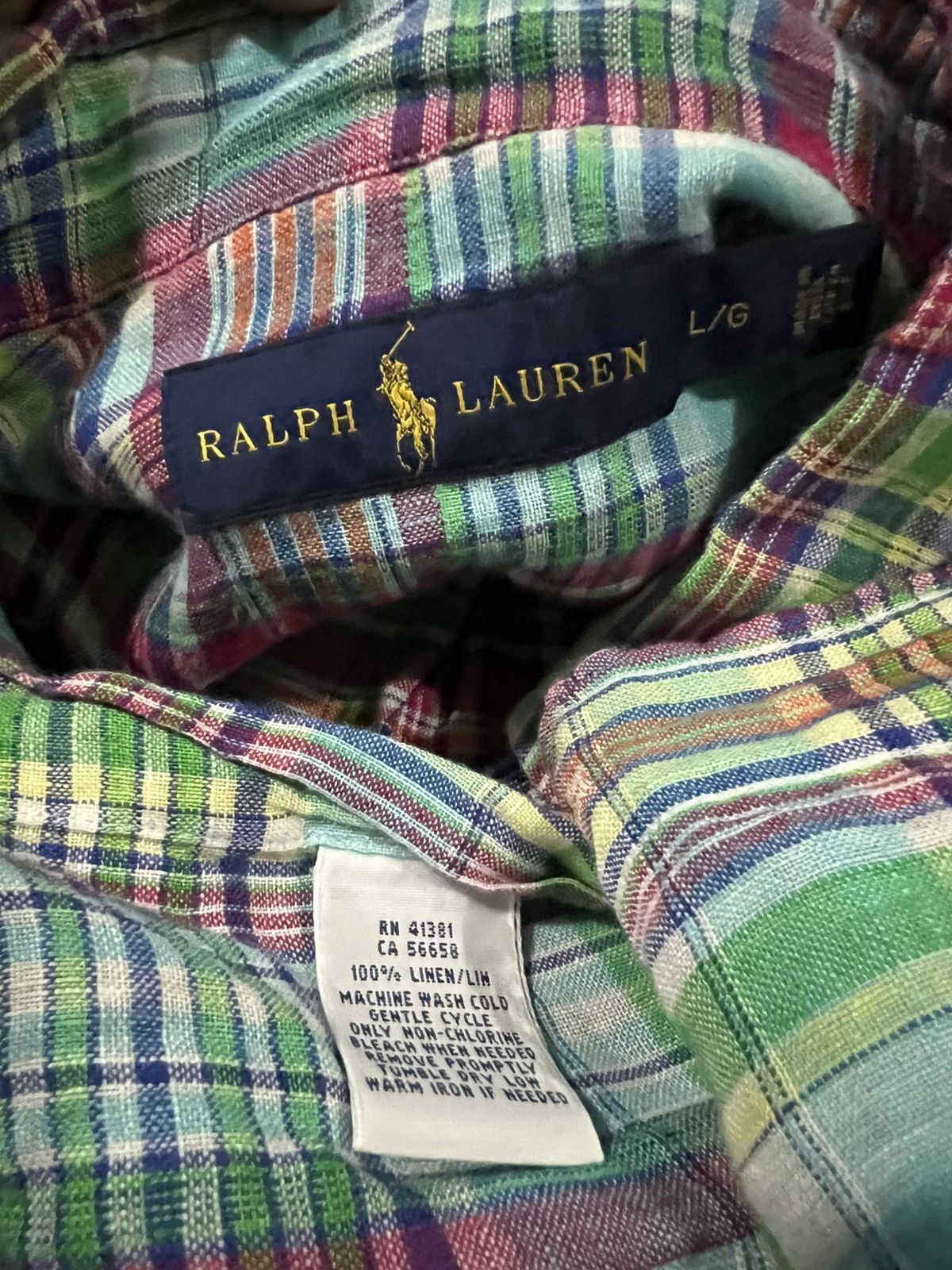 RRL Ralph Lauren Polo Ralph Lauren Madras Plaid Linen Long Sleeve Oxford Shir Size US L / EU 52-54 / 3 - 6 Thumbnail