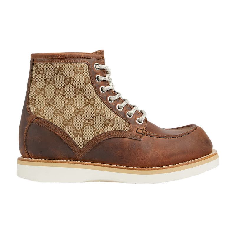 GUCCI $1490 Men's Brown Leather Lace Up Ankle Boots New & Au