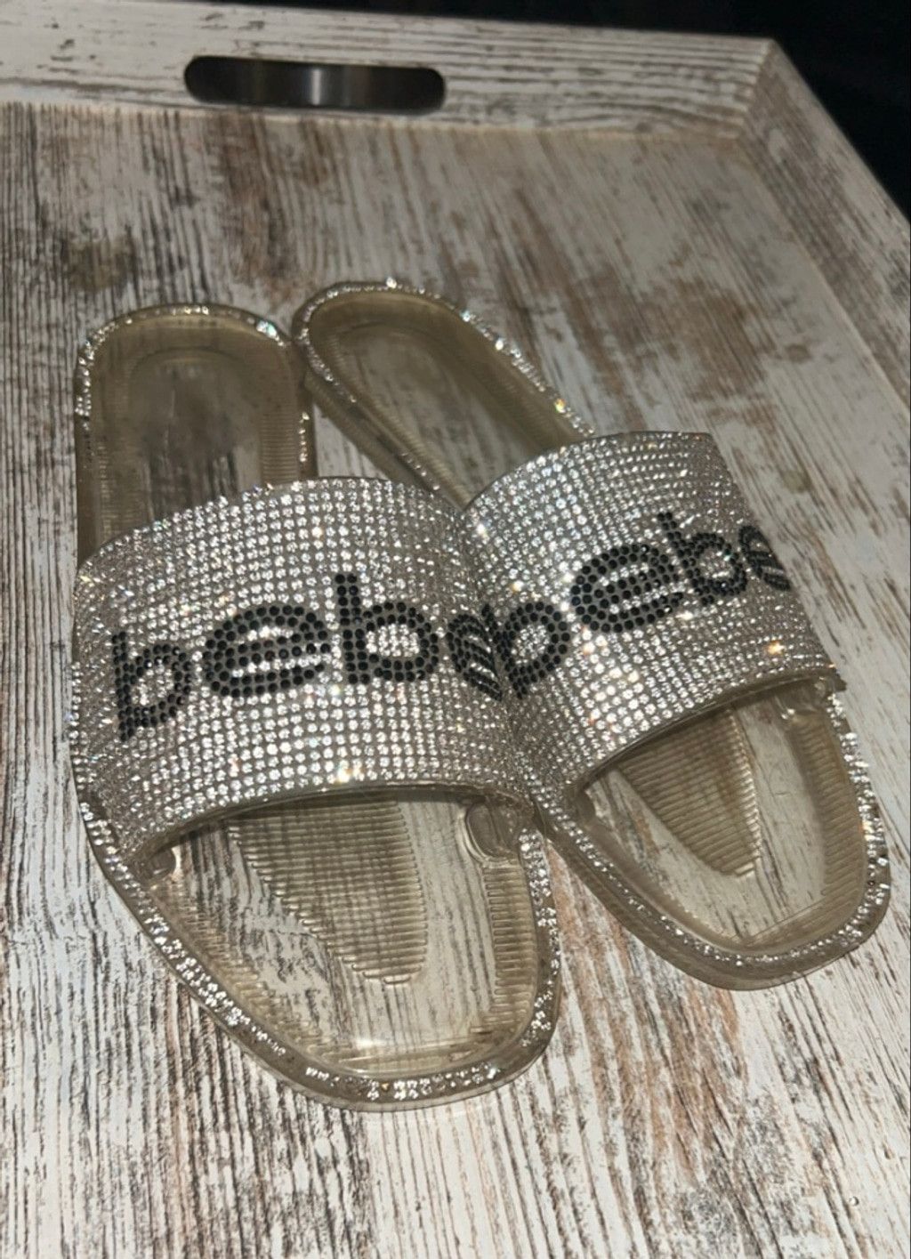 Bebe Women's Bebe Clear Silver Rhinestone Slide Sandals Size 8 Size US 8 / IT 38 - 1 Thumbnail