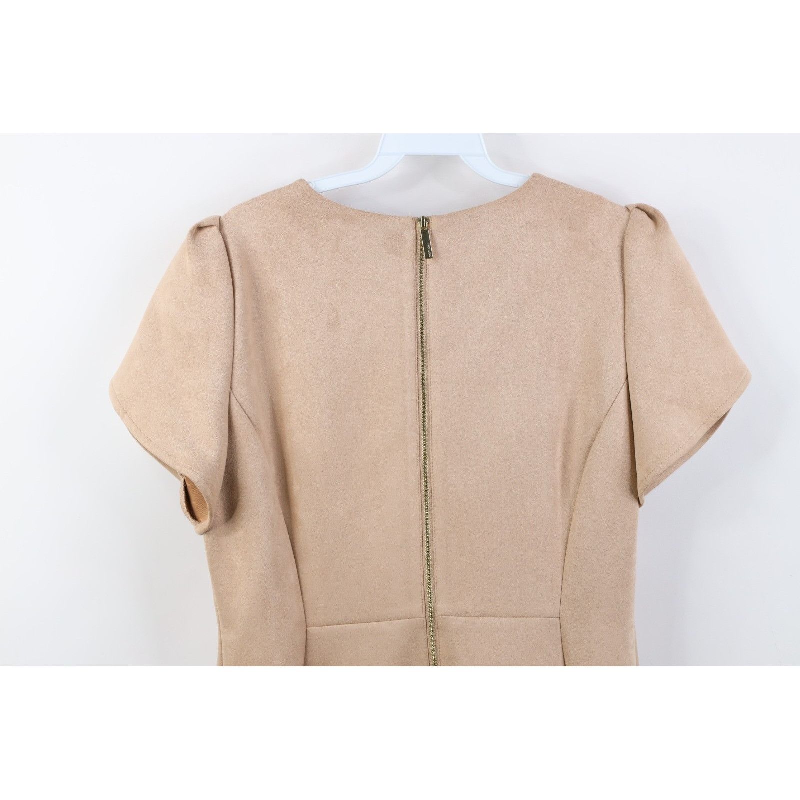 Calvin Klein Calvin Klein Beige Faux Scuba Suede Petal Sleeve Dress Size XL / US 12-14 / IT 48-50 - 17 Thumbnail