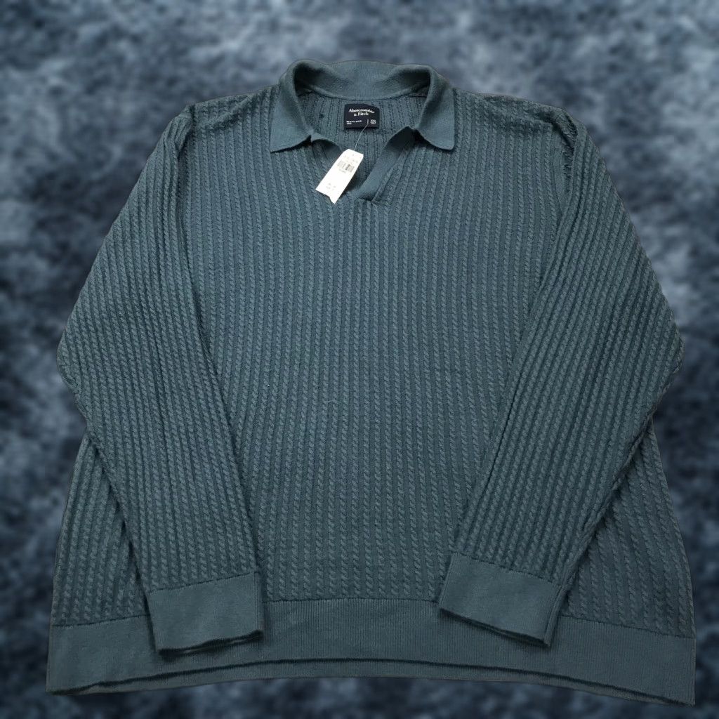 Abercrombie & Fitch Abercrombie & Fitch Sweater Mens 2XL Blue Collared Cable Knit Long Sleeve NWT Size US XXL / EU 58 / 5 - 1 Thumbnail
