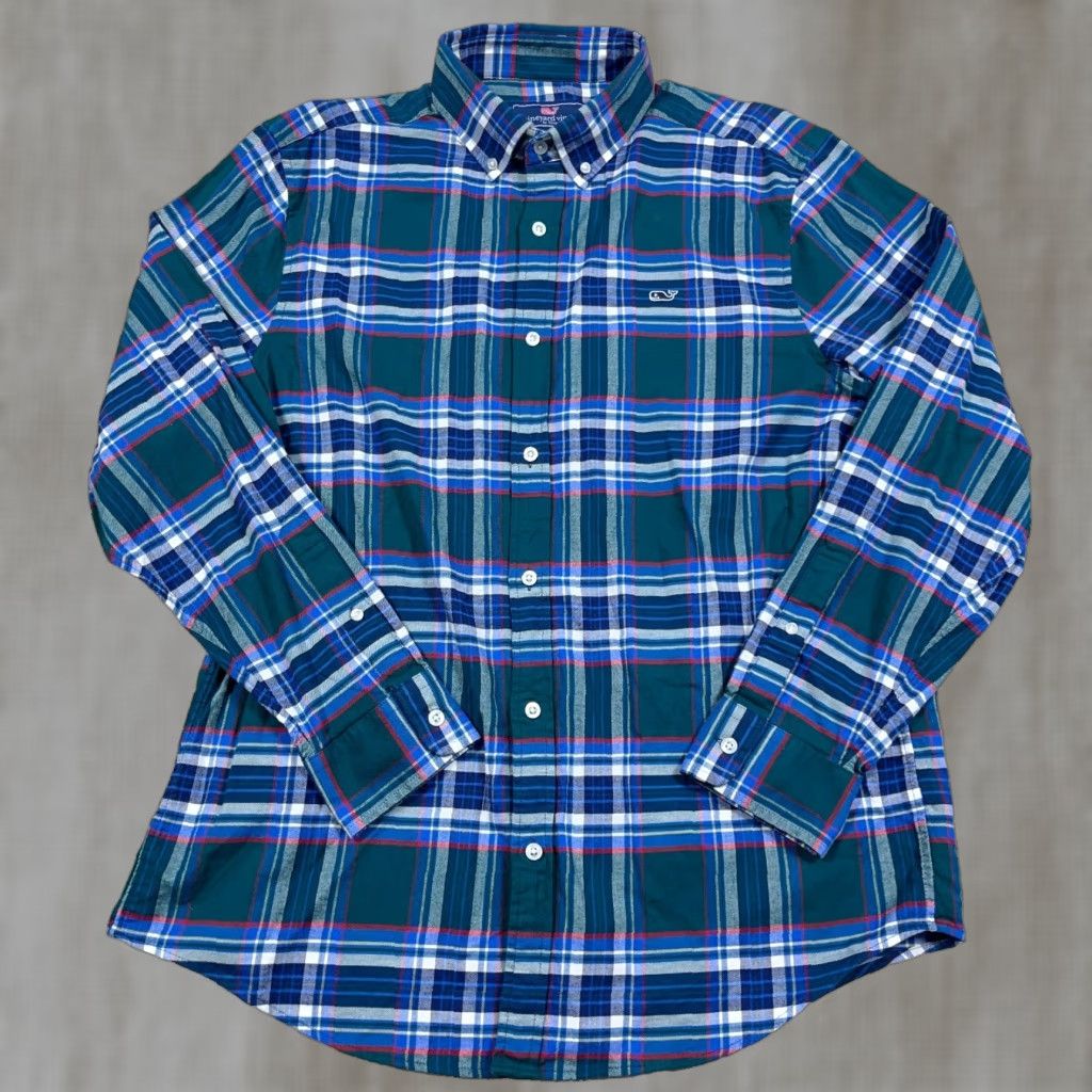 Vineyard Vines VINEYARD VINES Flannel Shirt Men L Green Blue Plaid Button-Up Whale Shirt Size US L / EU 52-54 / 3 - 1 Thumbnail