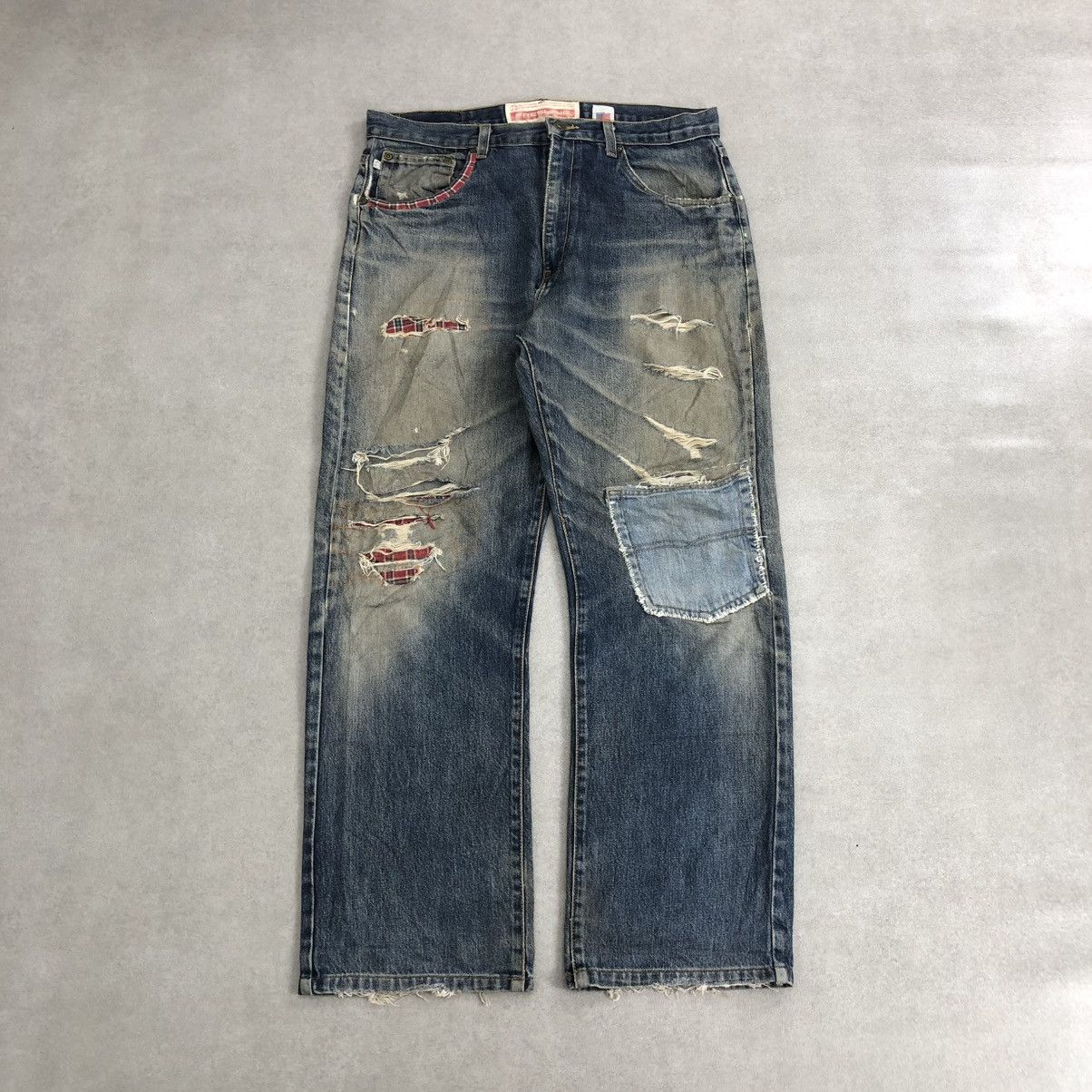 If Six Was Nine × Le Grande Bleu (L.G.B.) 🇺🇸 2000s Fresyjive Distressed Punk Custom Rework Jeans Y2K Size US 34 / EU 50 - 1 Thumbnail