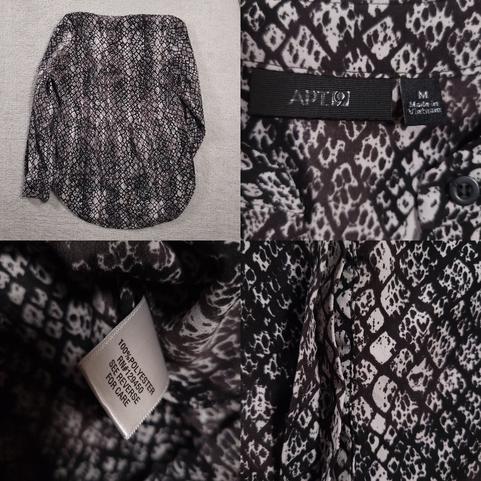 Apt. 9 Apt. 9 Shirt Women's Medium Black Long Sleeve V Neck Snake Print Button Up Size M / US 6-8 / IT 42-44 - 8 Thumbnail
