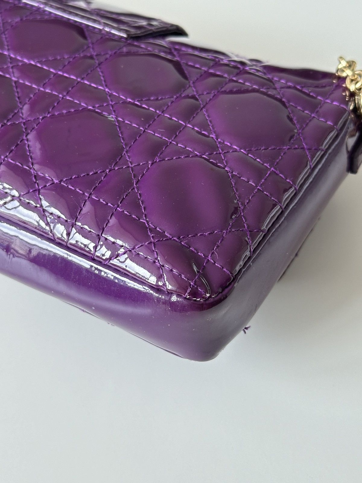 Christian Dior Monsieur × Dior × Vintage Dior Cannage Miss Dior Purple Quilted Patent Promenade Pouch Size ONE SIZE - 15 Thumbnail