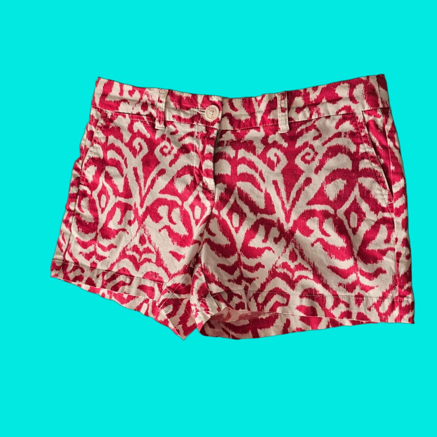 Vintage Crown & Ivy Womens Shorts 4P Red Tie Dye Print Chino Cotton Stretch Size 27" / US 4 / IT 40 - 1 Thumbnail