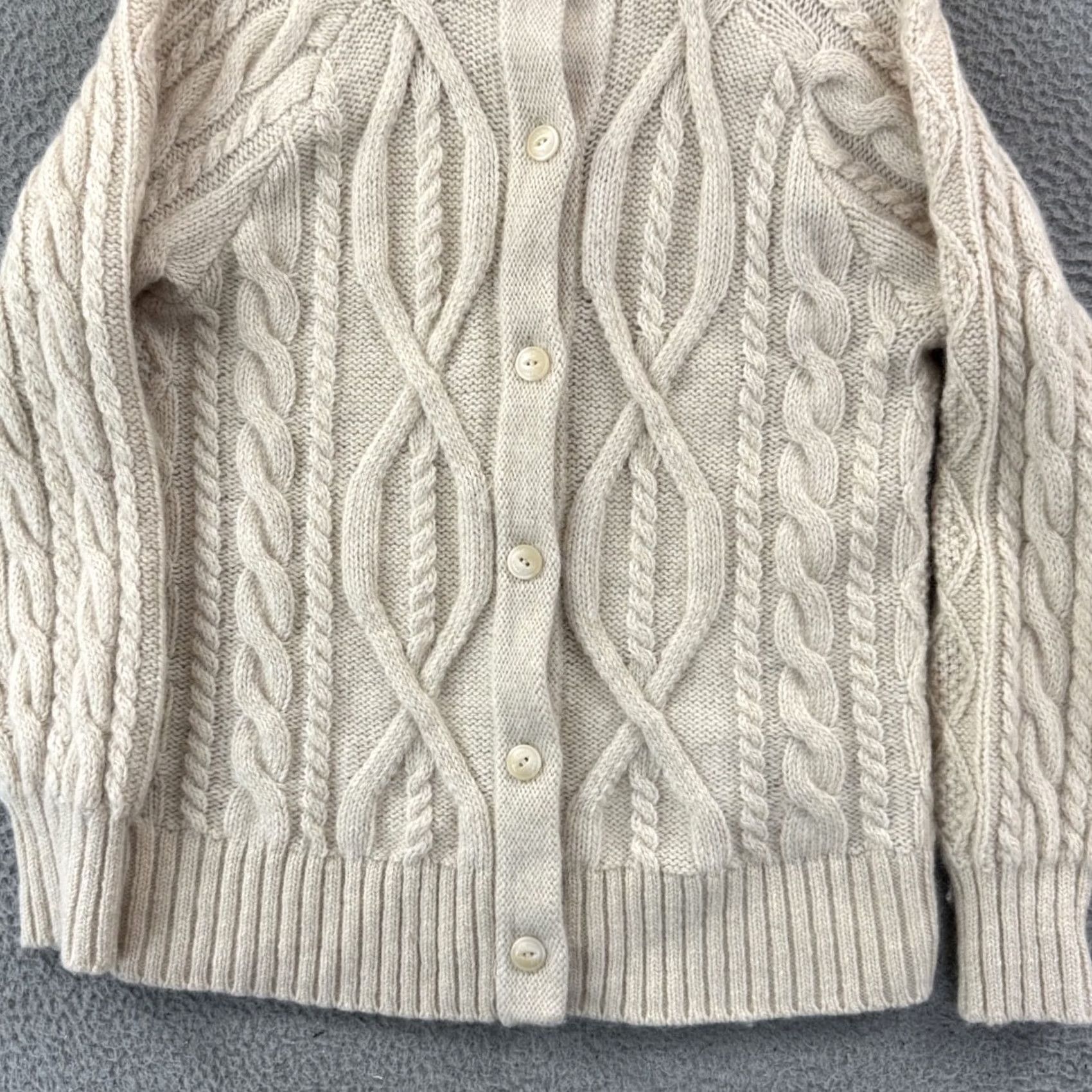 Vintage LL Bean Cardigan Sweater Womens Petite Medium Ivory Mock Neck Wool Alpaca Knit Cable-Knit Raglan Sleeve Fall Winter Spring Solid Vintage: No Size M / US 6-8 / IT 42-44 - 2 Thumbnail