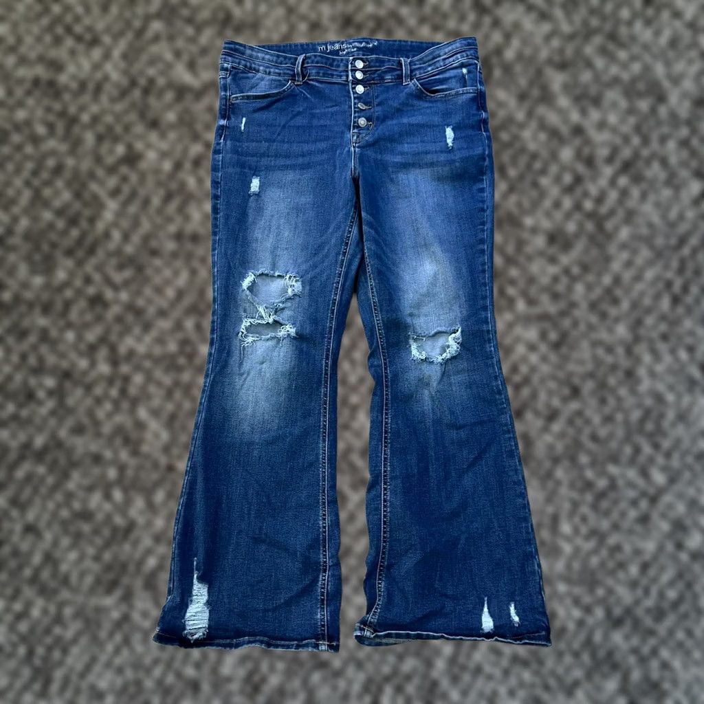 Vintage Maurices High Rise Flare Jeans Women's 18w Blue Denim Stretch Button fly Size 40" / US 18 - 1 Thumbnail