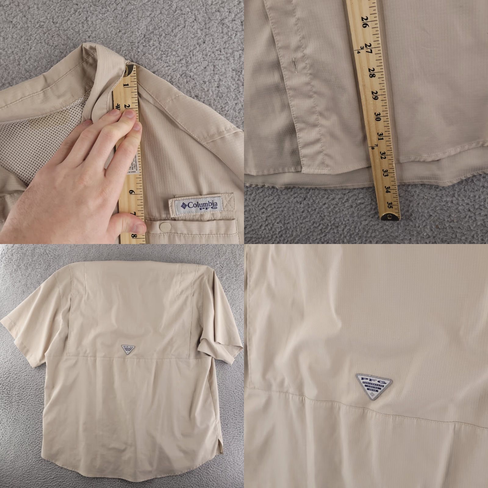 Vintage Columbia Shirt Mens 2XL PFG Tan Short Sleeve Button-Up Folded Collar Fishing Vented Caped Size US XXL / EU 58 / 5 - 8 Thumbnail