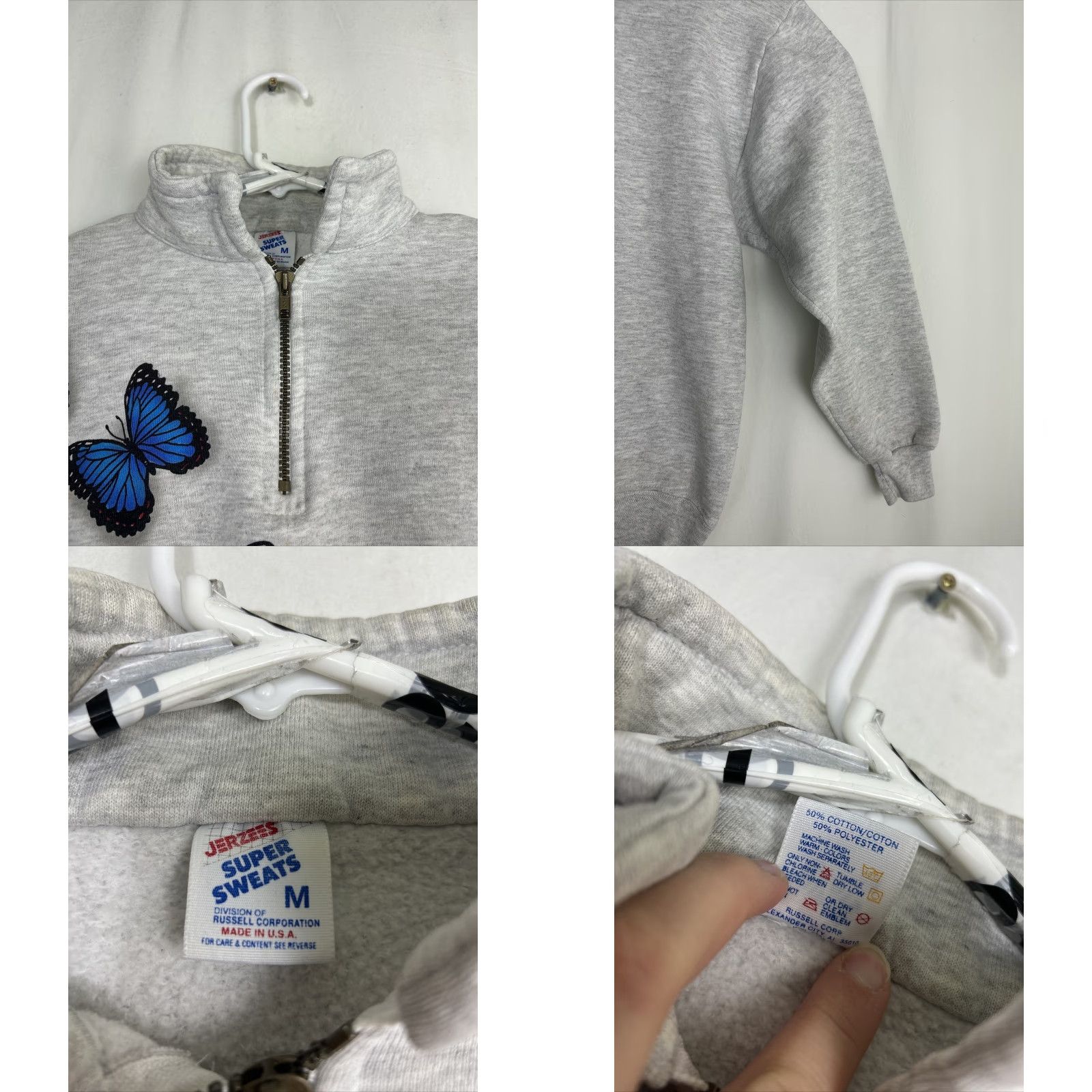 Jerzees Jerzees Womens M Gray 1/4 Zip Butterflies Pullover Sweatshirt Size M / US 6-8 / IT 42-44 - 8 Thumbnail