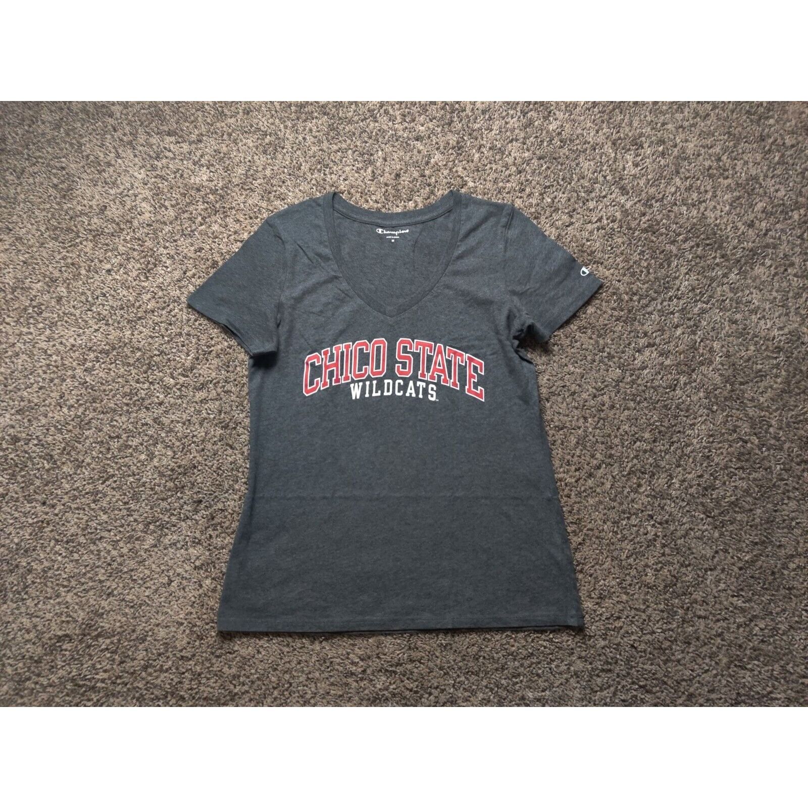 Champion Chico State Wildcats Shirt Women Medium Spell Out V-Neck Size M / US 6-8 / IT 42-44 - 1 Thumbnail