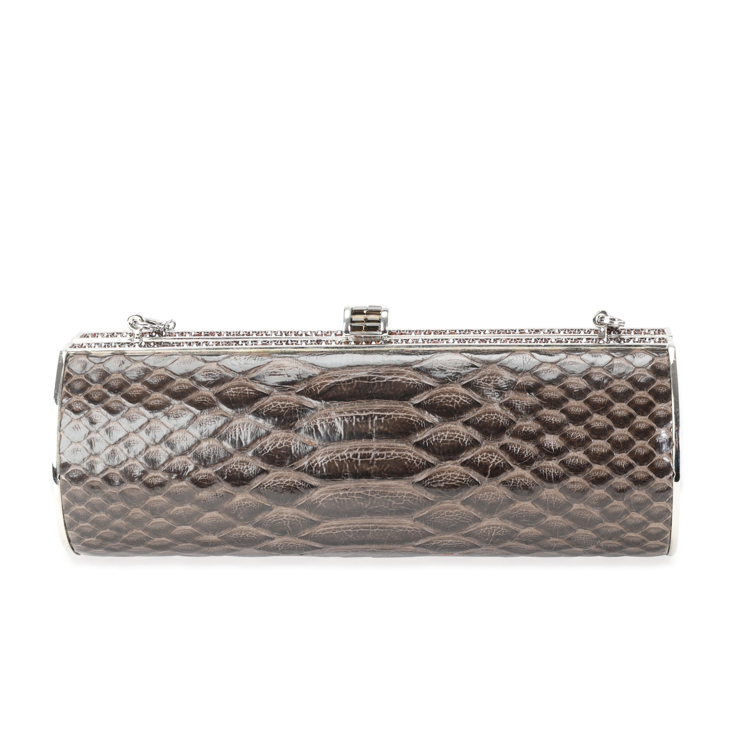 image of Judith Leiber Brown Python & Crystal Minaudière, Women's
