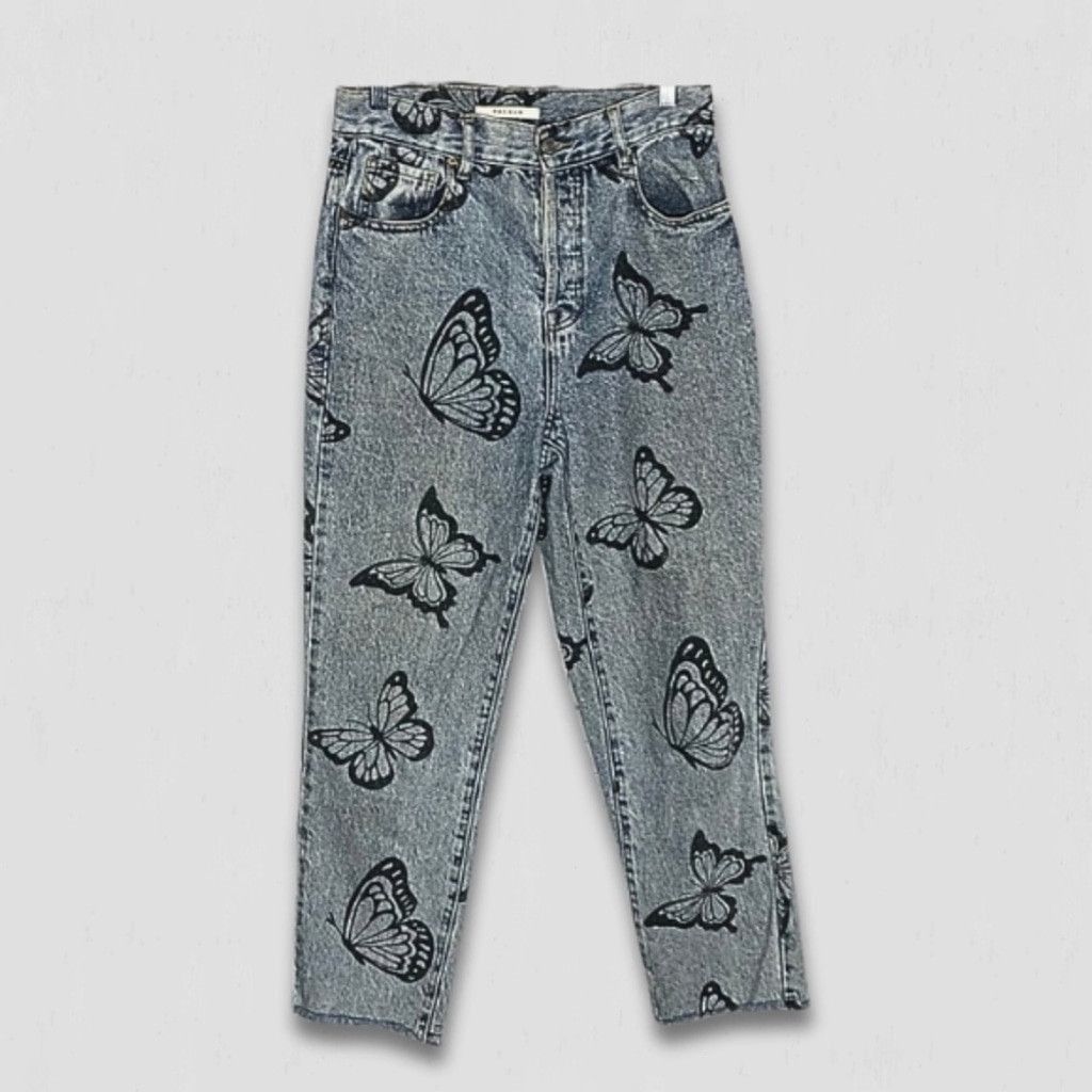Pacsun Butterfly Jeans High Waisted Straight Leg Raw Hem Blue 26 Size 26" / US 2 / IT 38 - 3 Thumbnail