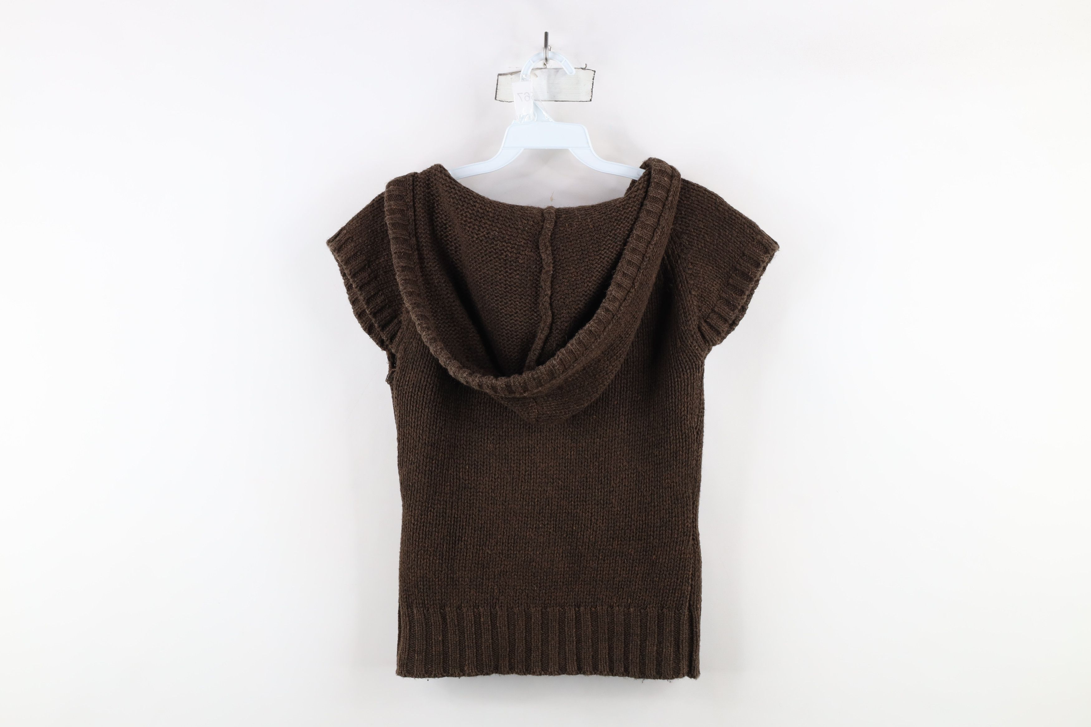 Vintage Vintage 90s Y2K Babydoll Cropped Hooded Knit Sweater Brown Size XS / US 0-2 / IT 36-38 - 11 Thumbnail