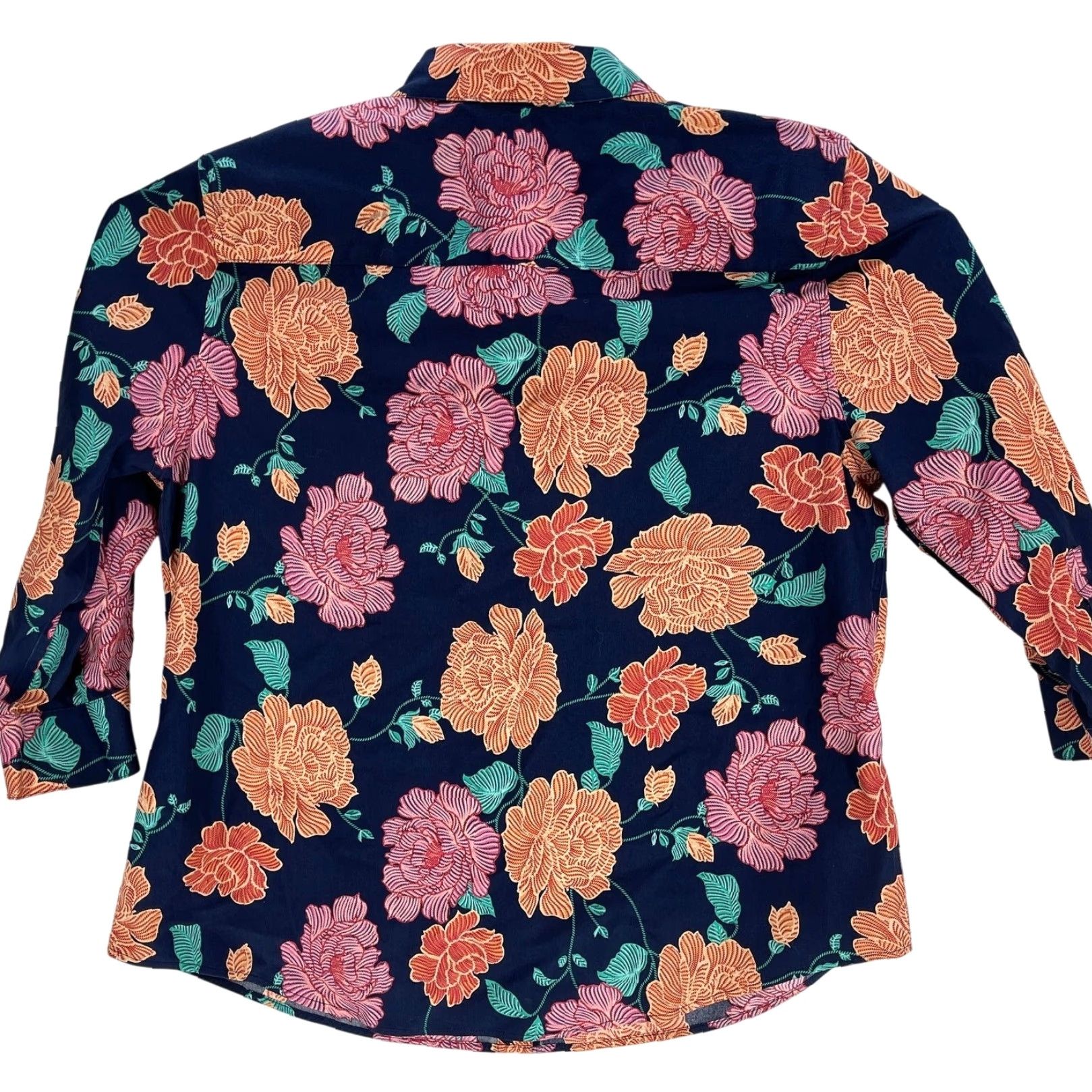 Vintage Chicos Blouse 12 Orange Pink Floral 100% Cotton Button-Up Long Sleeve Casual Shirt Womens Size XL / US 12-14 / IT 48-50 - 4 Thumbnail