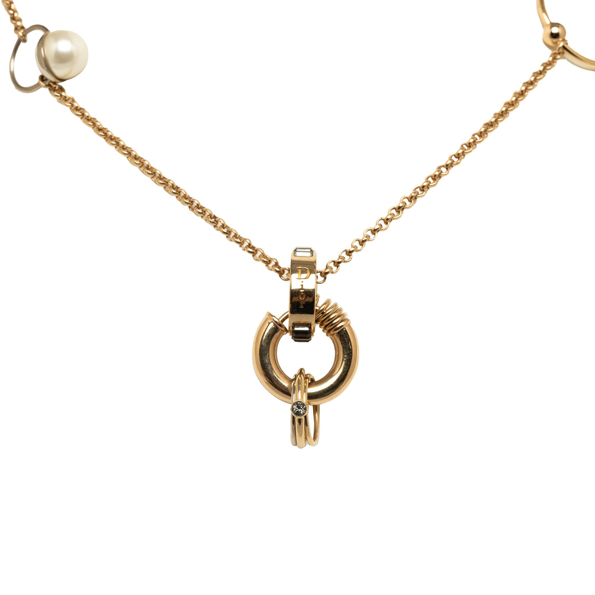 image of Dior Faux Pearl Pendant Necklace in Gold, Women's