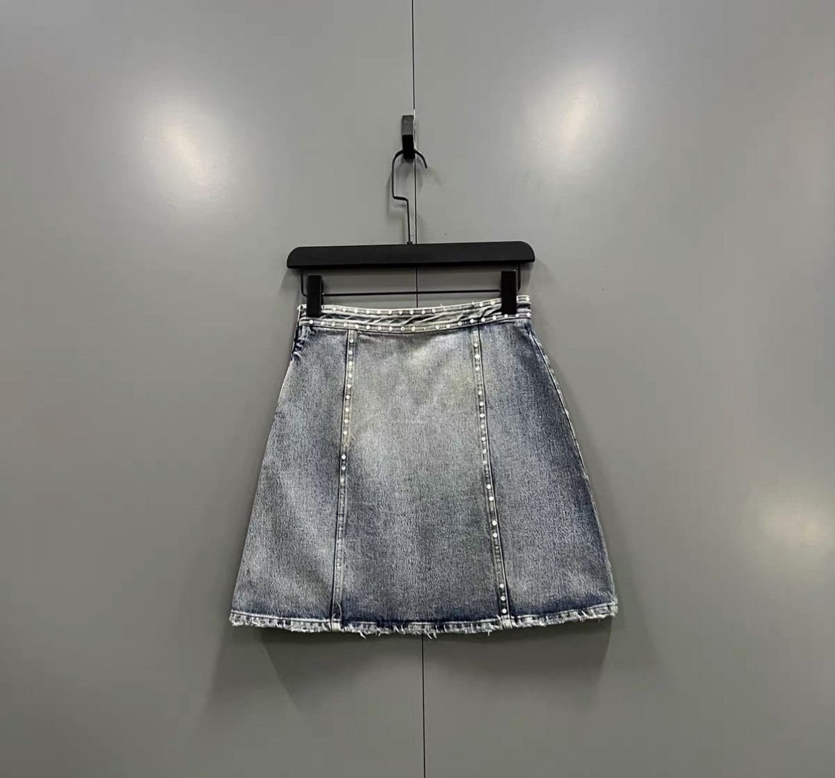 Miu Miu Miu Miu Rhinestone Denim Mini Skirt J41 Size 25" / US 0 / IT 36 - 2 Thumbnail