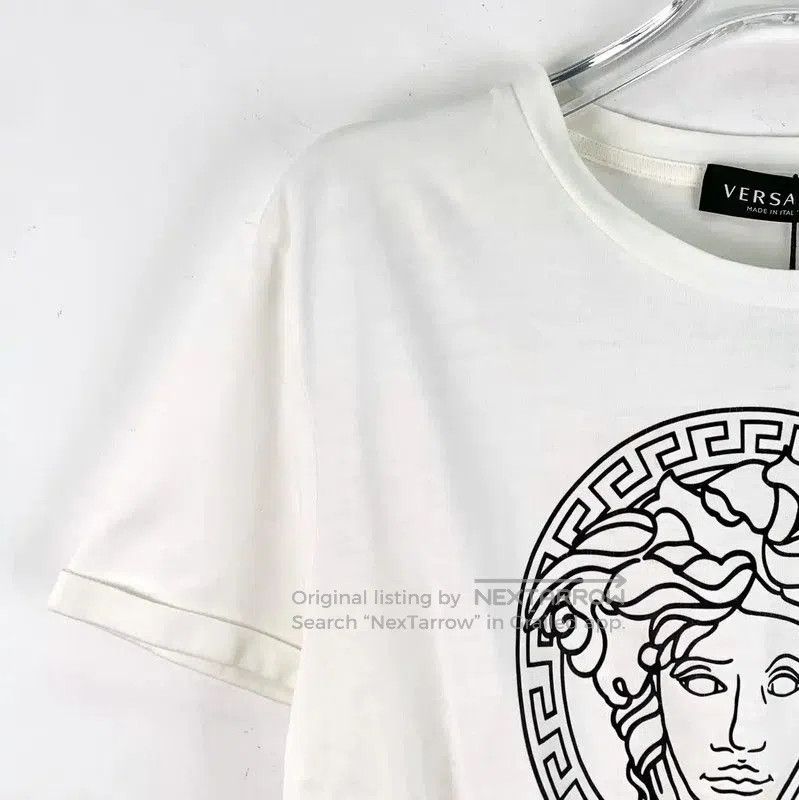 Versace Versace White Cotton Dress with Print Skirt . Size L / US 10 / IT 46 - 3 Thumbnail