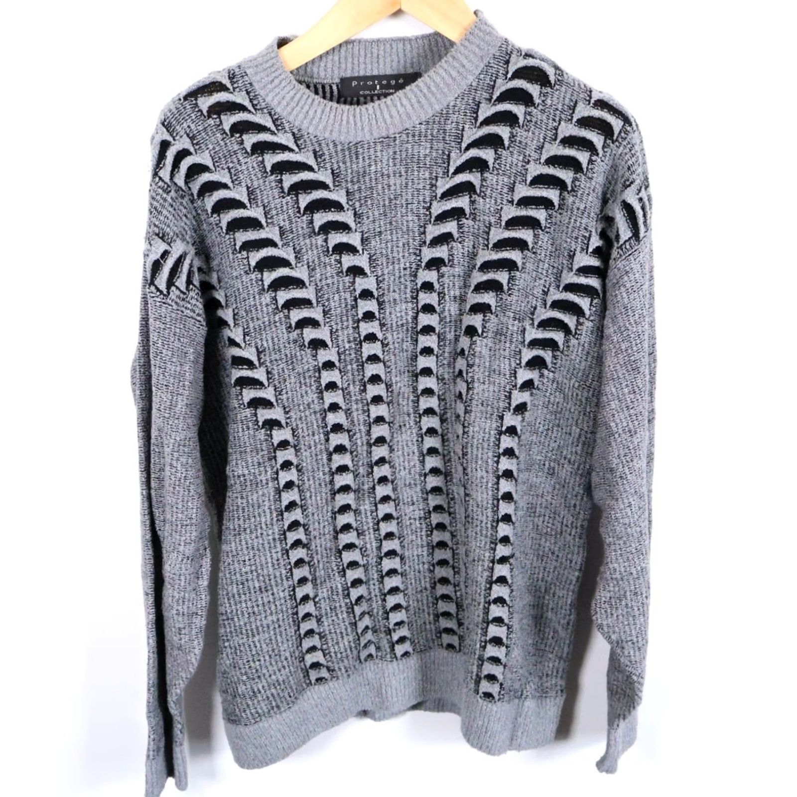 Vintage VINTAGE Protege Sweater Mens XL Gray Black Textured Knit Crewneck Acrylic VTG Size US XL / EU 56 / 4 - 2 Thumbnail