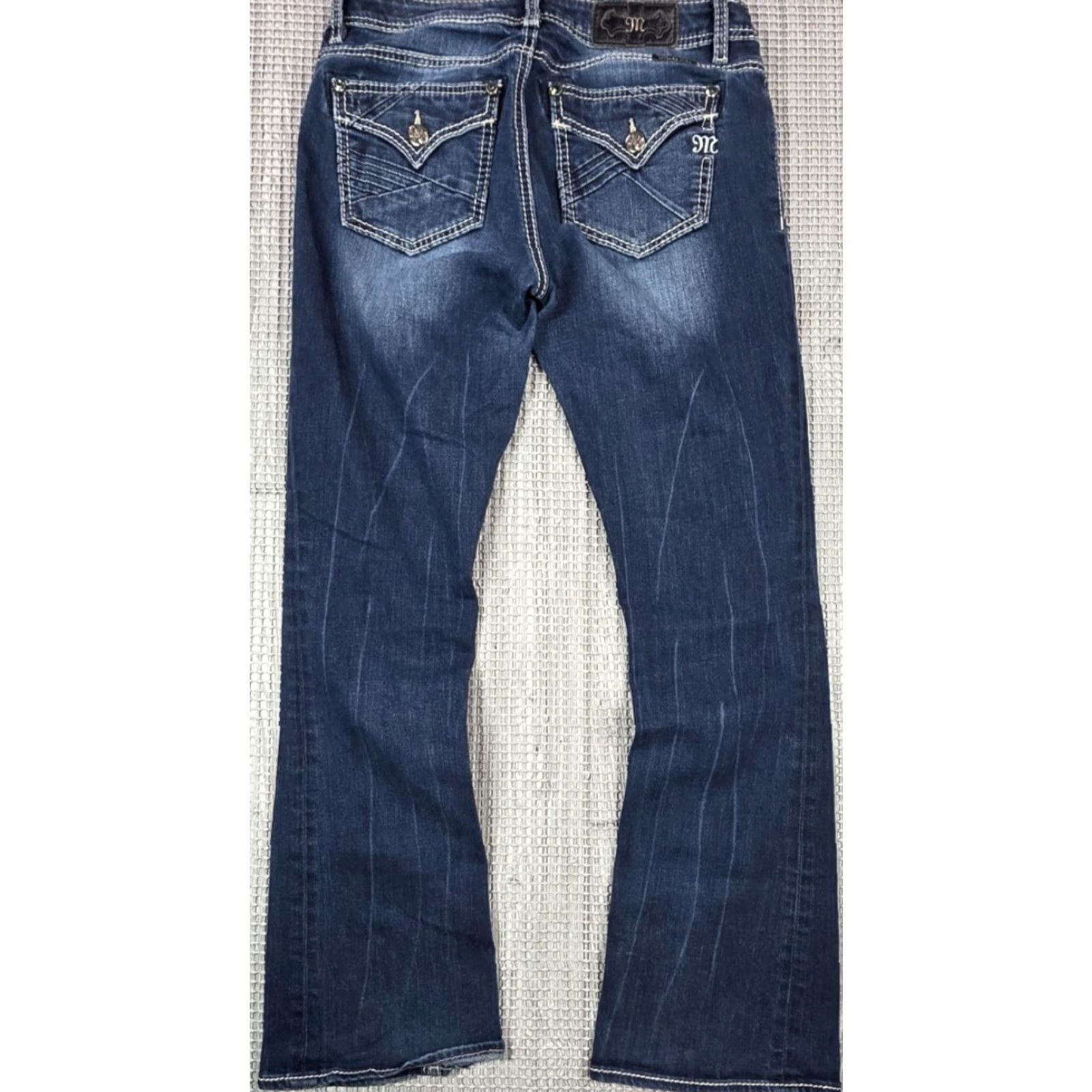 Miss Me Miss Me Boot Cut Jeans 28 Women Dark Denim 30 Inseam 32x30 Flap Pocket Distressed Vintage 28 Women Brand Miss Me Easy Rock Size 28" / US 6 / IT 42 - 4 Thumbnail