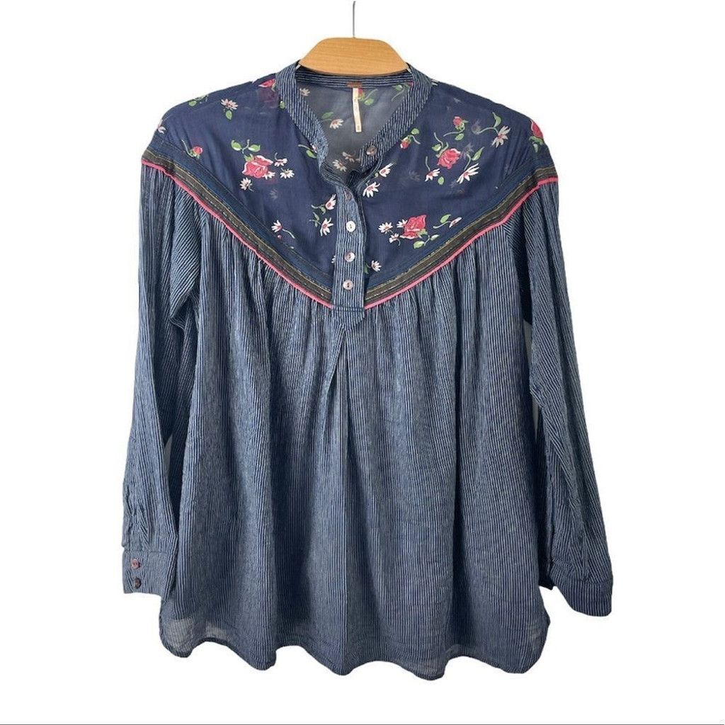 Free People FREE People Blue Hearts and Color Tunic Boho Blouse XS Size XS / US 0-2 / IT 36-38 - 7 Thumbnail