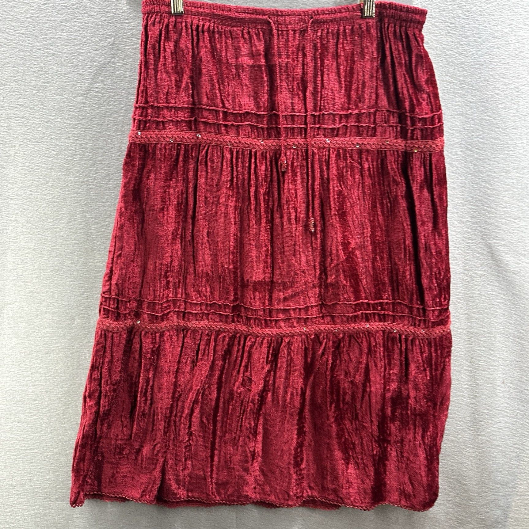 Velvet VINTAGE JFW Skirt Womens M Midi Velvet Bohemian Red Boho Dressy A-Line 90s Size 32" / US 10 / IT 46 - 2 Thumbnail