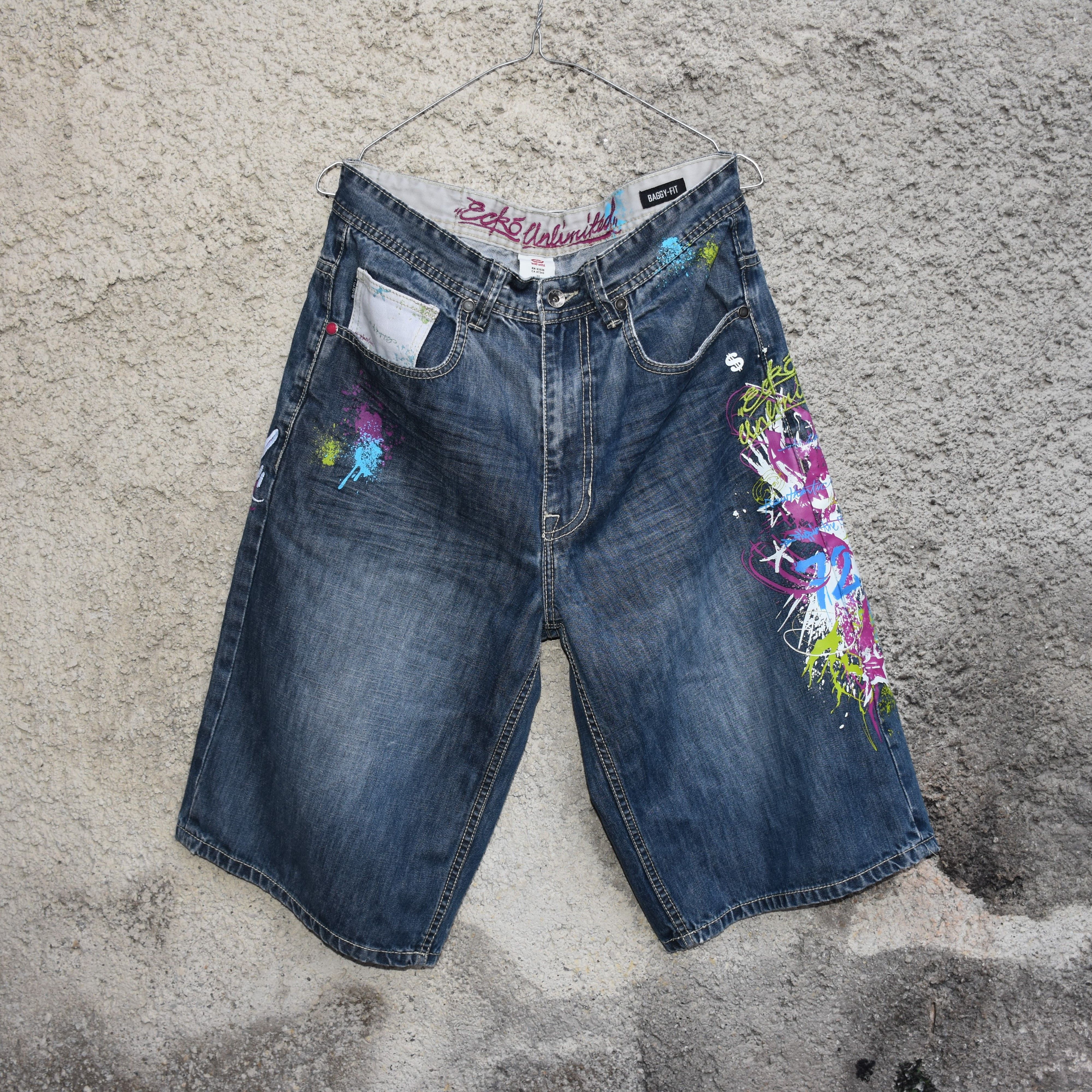 JNCO Vintage Ecko Unltd. shorts baggy pants art graffiti cash 90s Size US 32 / EU 48 - 2 Thumbnail