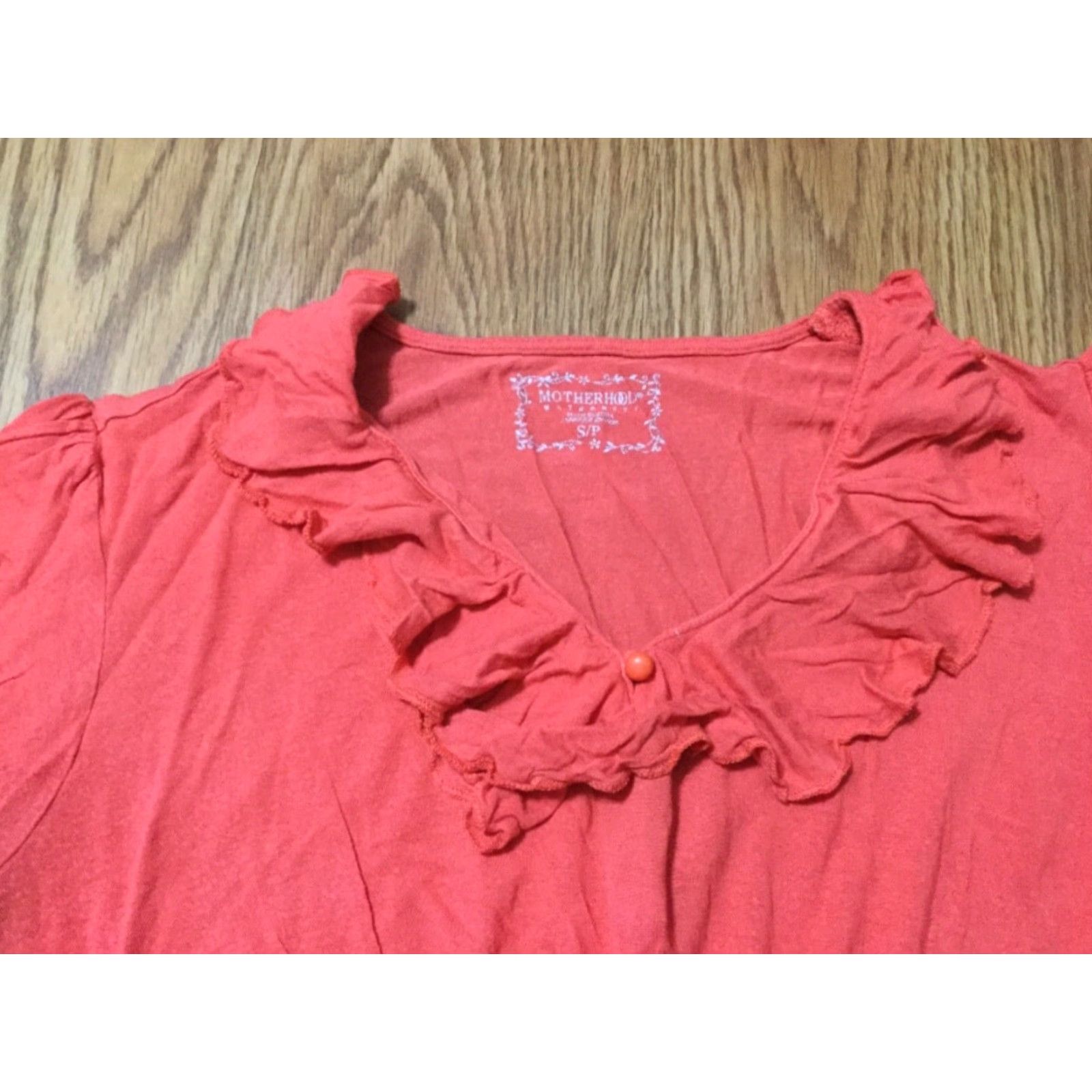 Vintage MOTHERHOOD MATERNITY Orange V-Neck Ruffle Knit Top Blouse Size S Womens Size S / US 4 / IT 40 - 3 Thumbnail
