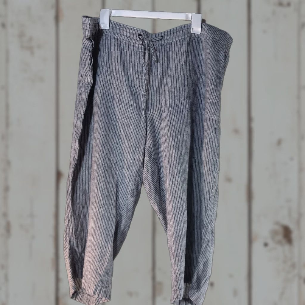Vintage VINTAGE Perse Linen Cropped Pants Womens Size 1X Wide-Leg Drawstring Summer Casual Wht/Blue Size 40" / US 18 - 1 Thumbnail
